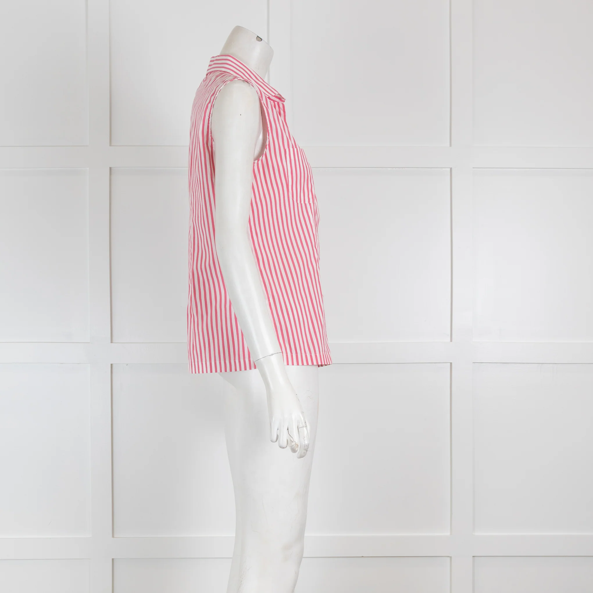 Loro Piana Pink and White Striped Sleeveless Shirt - Image 3