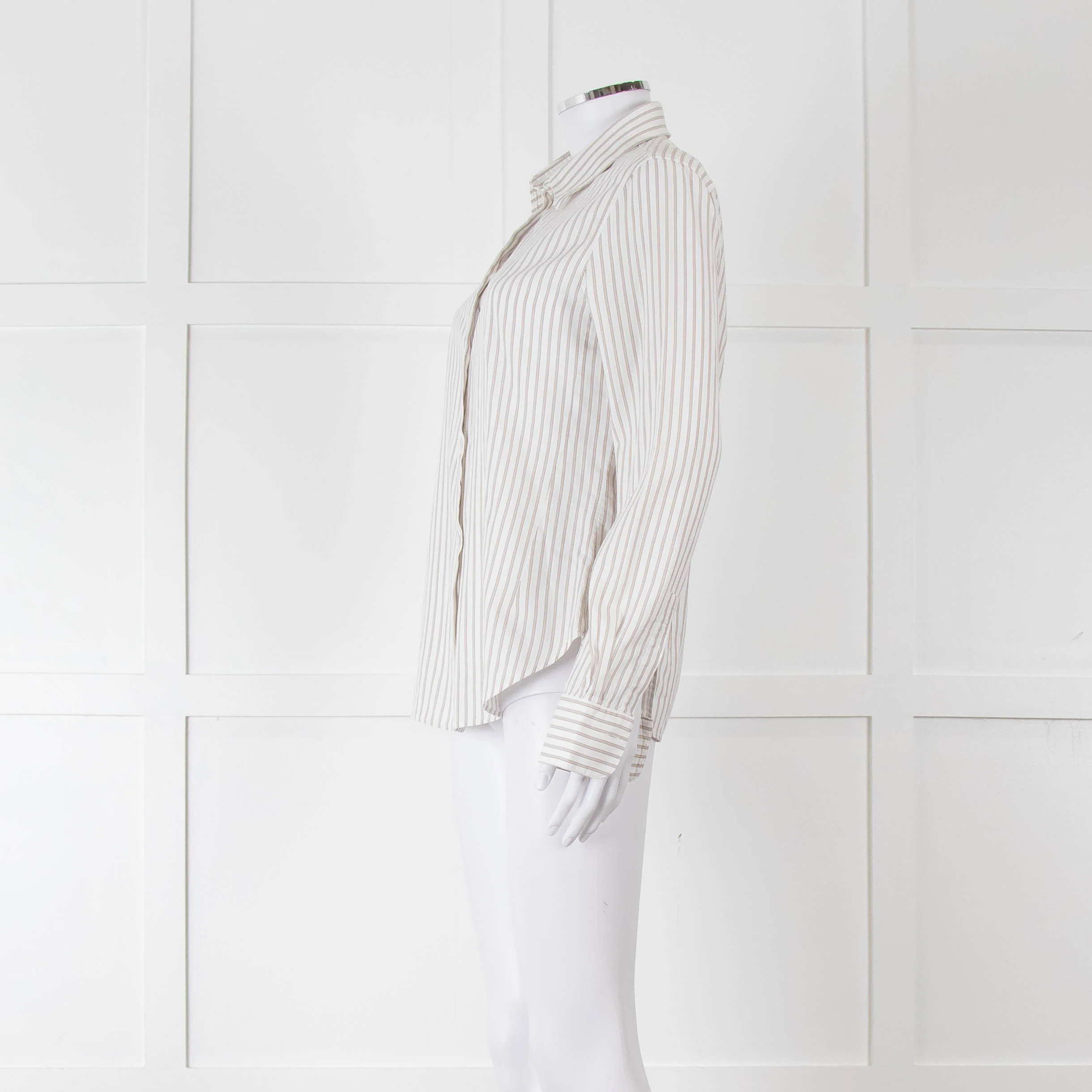 Loro Piana White Beige Striped Shirt - Image 7