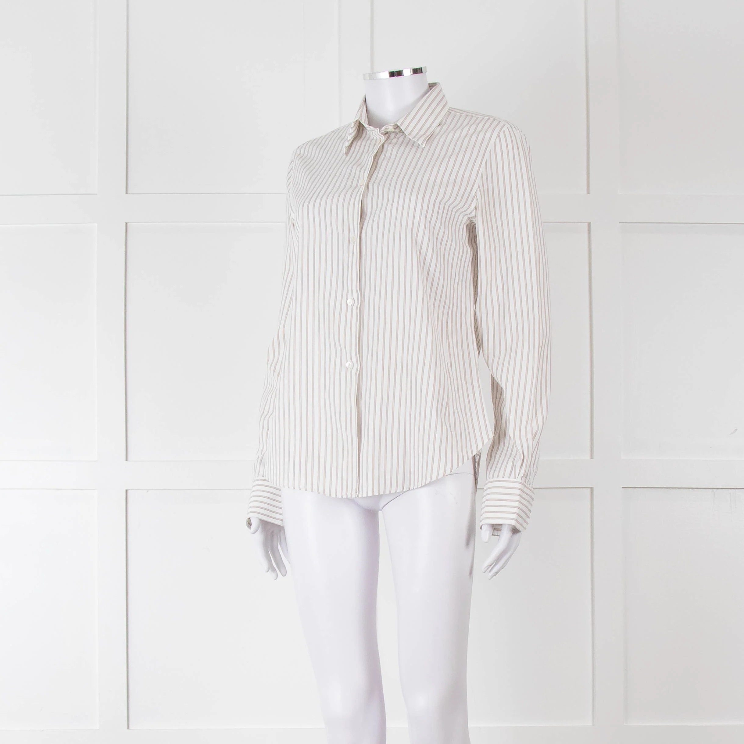 Loro Piana White Beige Striped Shirt - Image 8