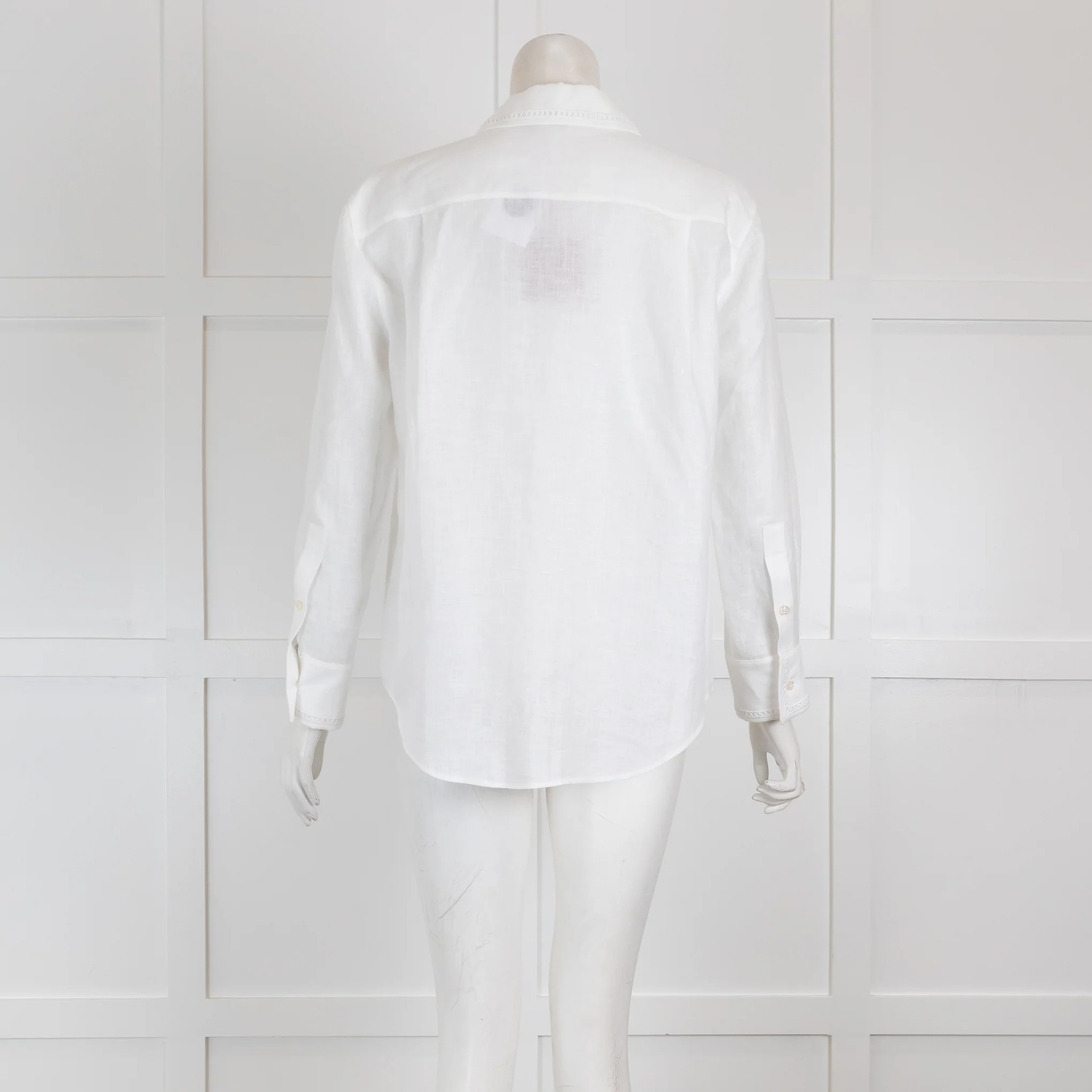 Loro Piana White Long Sleeved Blouse with Broderie Anglaise Collar & Hem - Image 2