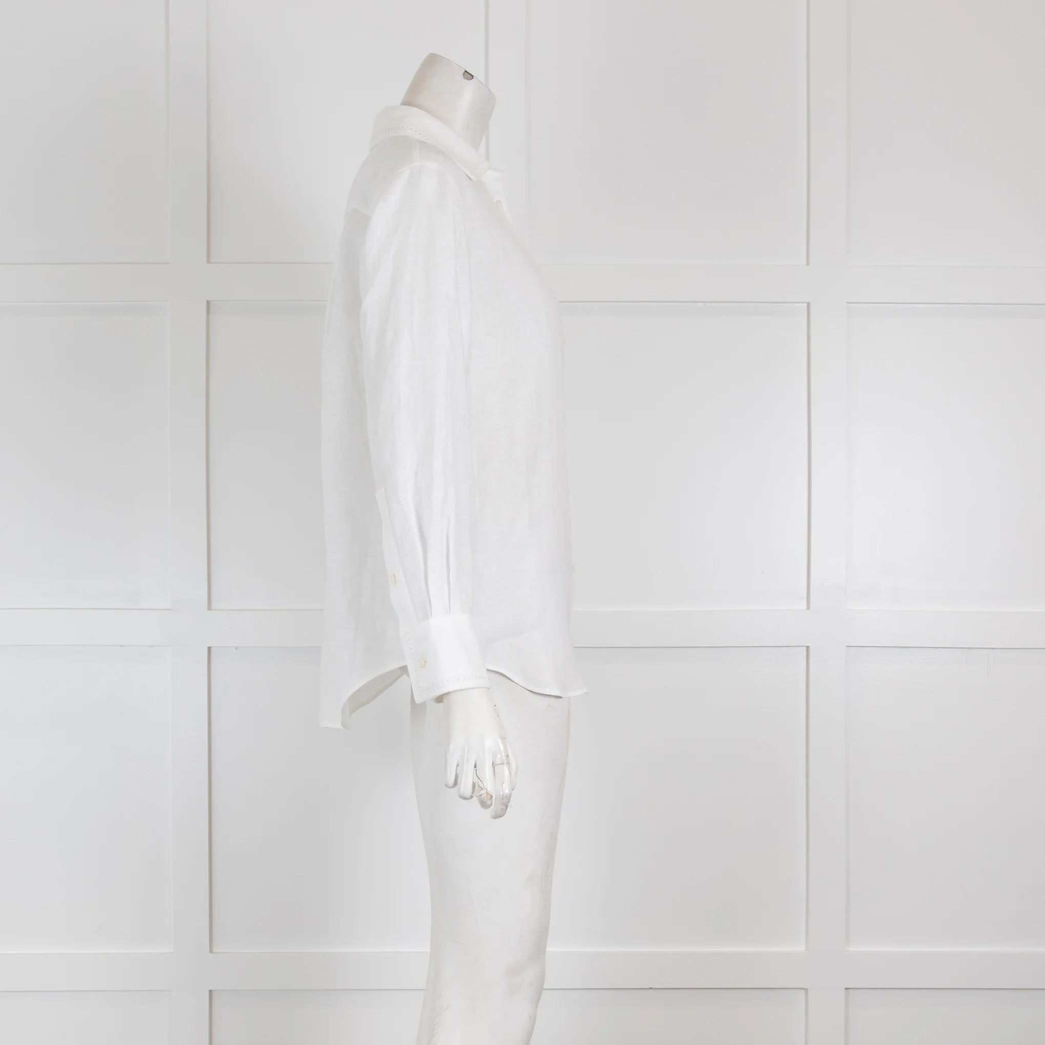 Loro Piana White Long Sleeved Blouse with Broderie Anglaise Collar & Hem - Image 3