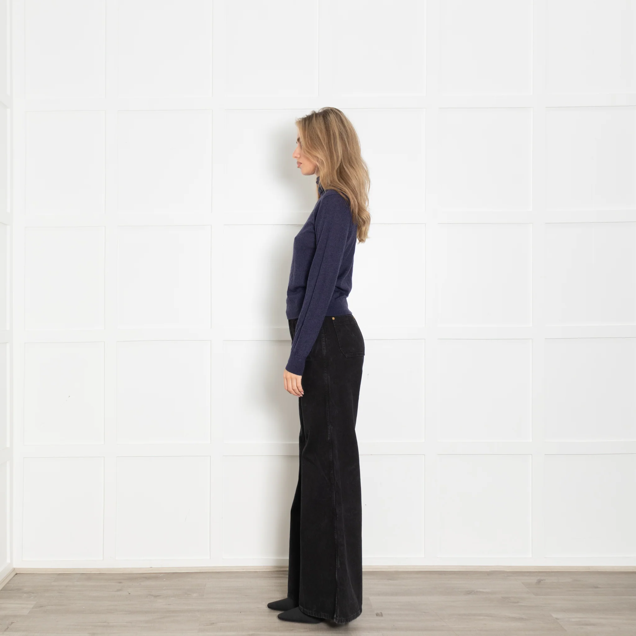 Loro Piano Navy Fine Knit Polo Neck Sweater - Image 4