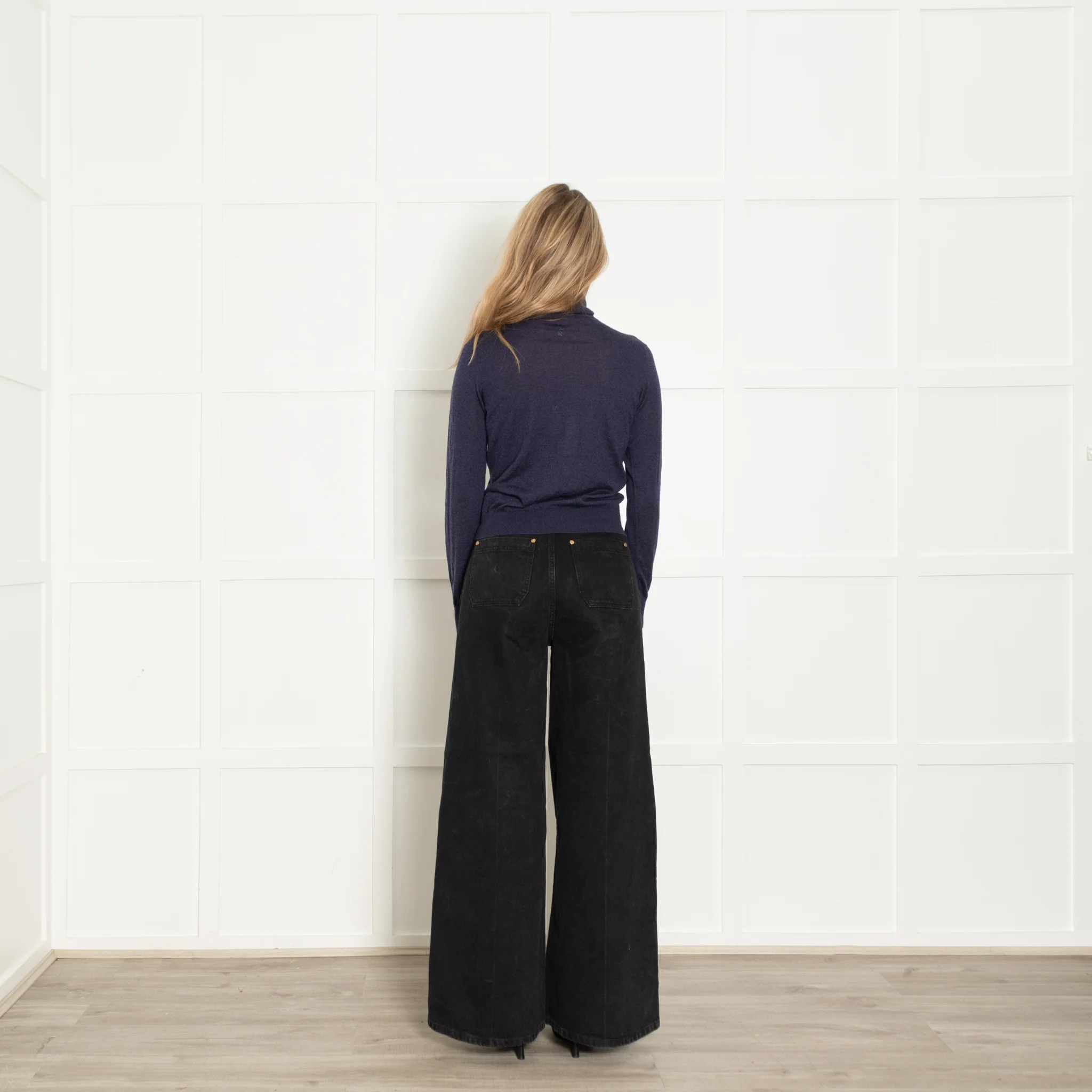 Loro Piano Navy Fine Knit Polo Neck Sweater - Image 5