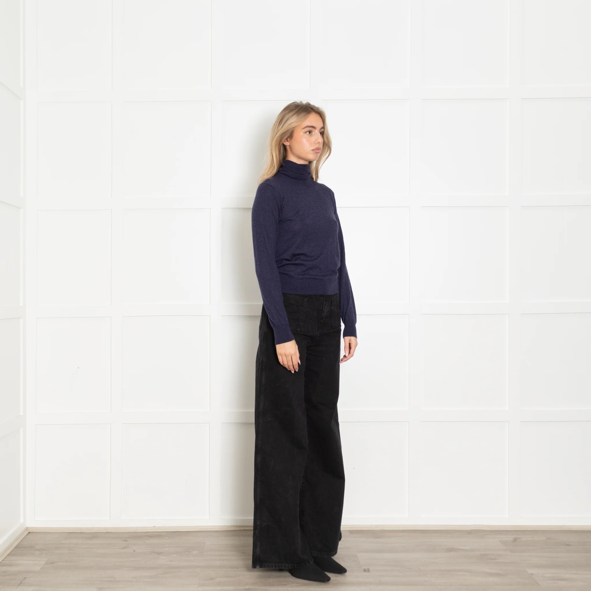 Loro Piano Navy Fine Knit Polo Neck Sweater - Image 7
