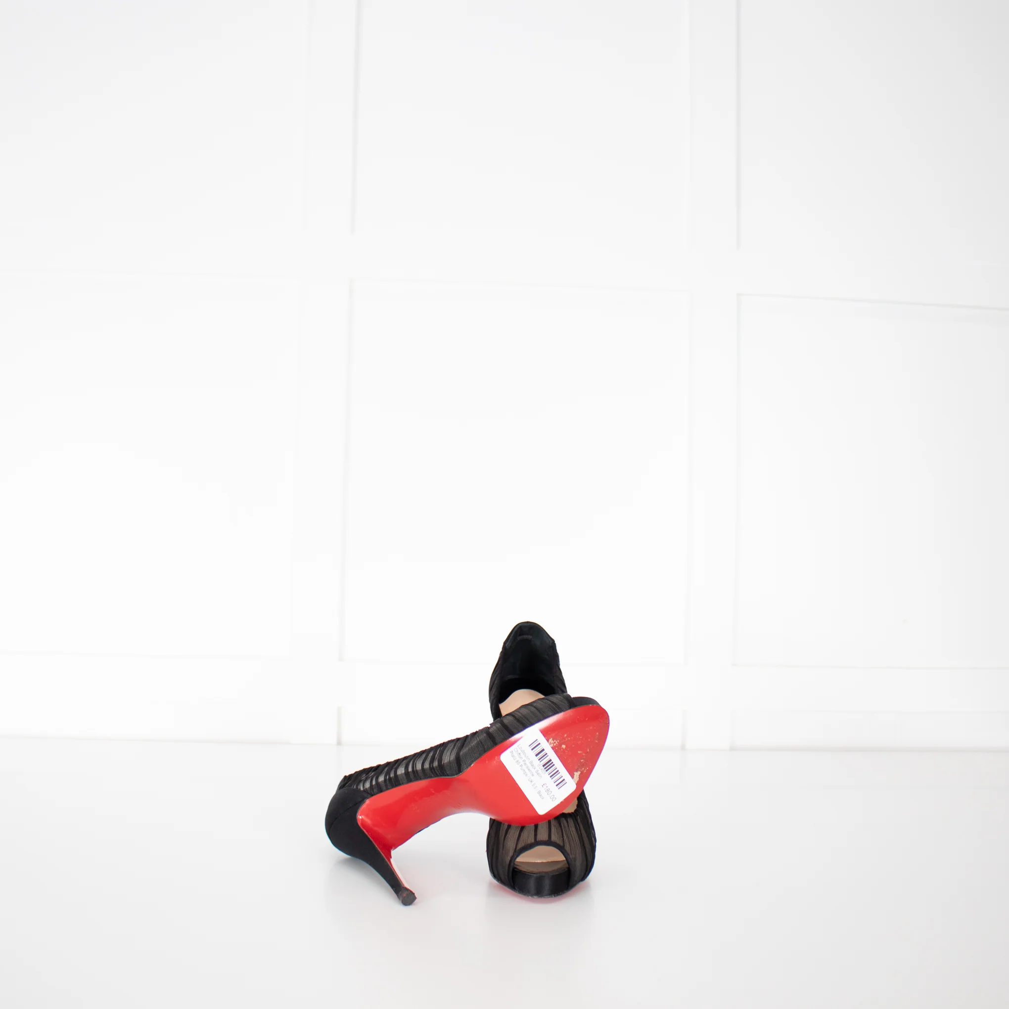 Christian Louboutin Black Satin Chiffon Parisienne Plato 85 Pumps - Image 6