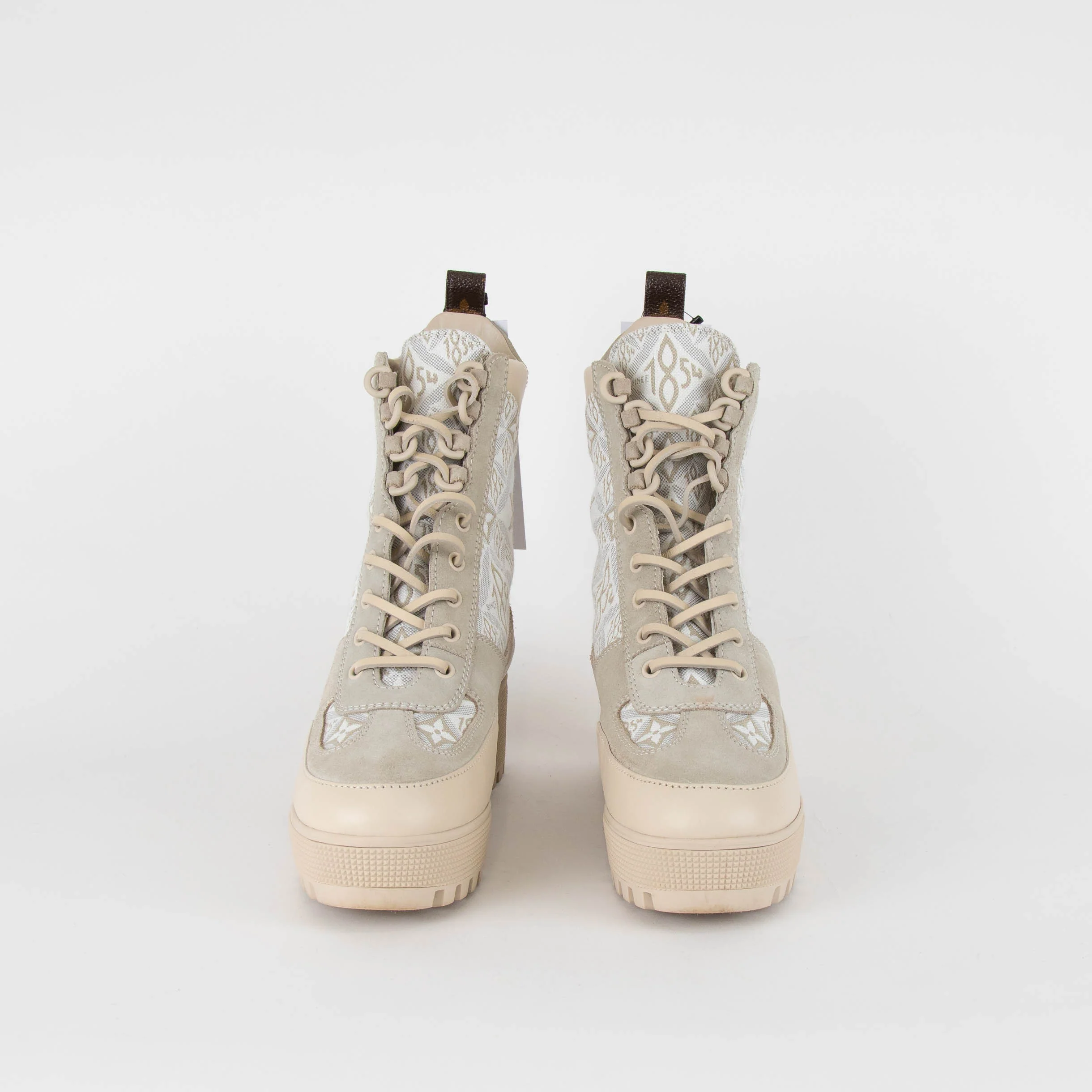 Louis Vuitton Beige Loreate Jacquard Combat Boots - Image 3