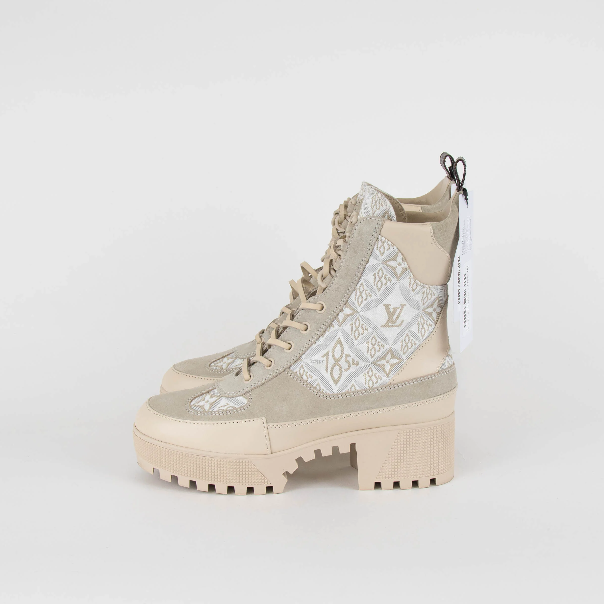 Louis Vuitton Beige Loreate Jacquard Combat Boots - Image 4