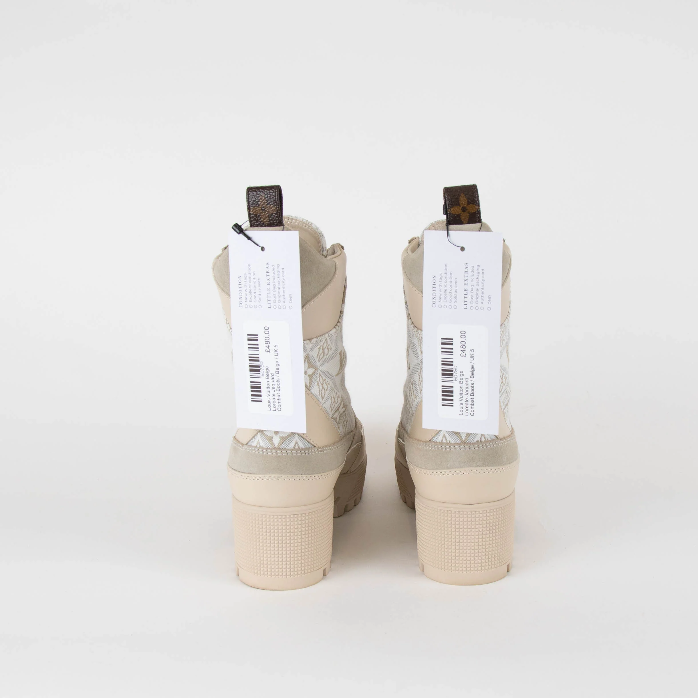 Louis Vuitton Beige Loreate Jacquard Combat Boots - Image 5
