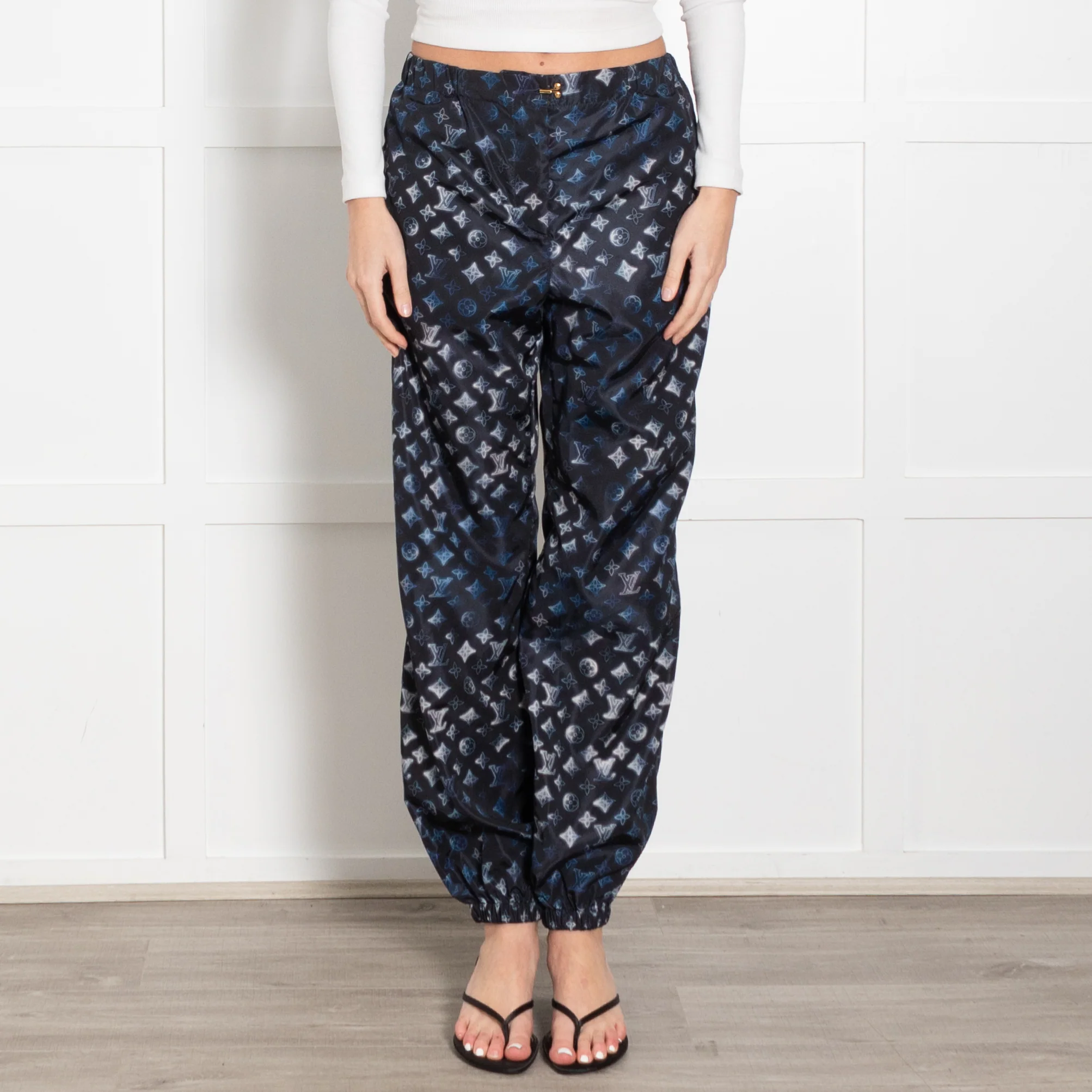 Louis Vuitton Black, Blue, White Logo Polyamide Trousers - Image 2