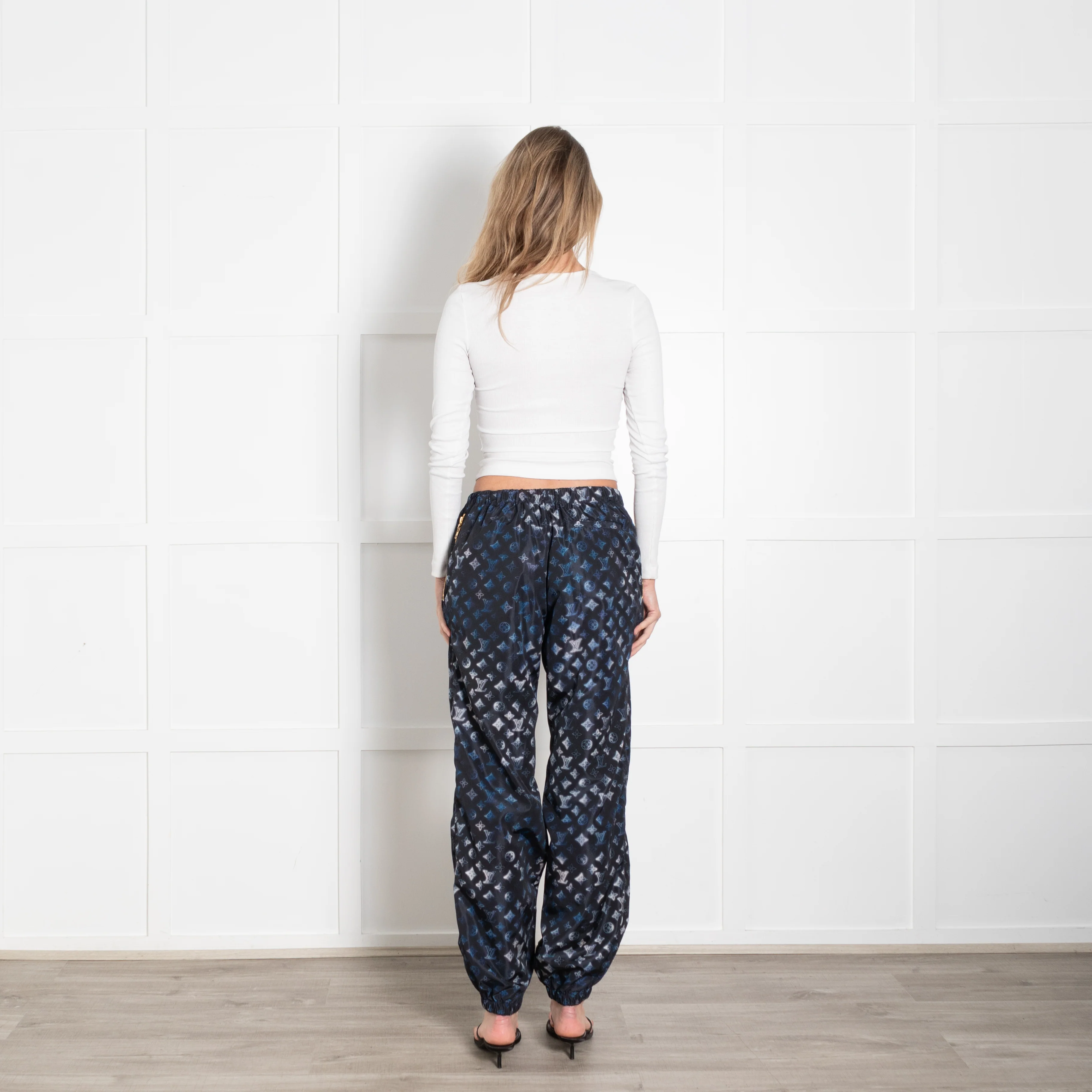 Louis Vuitton Black, Blue, White Logo Polyamide Trousers - Image 5