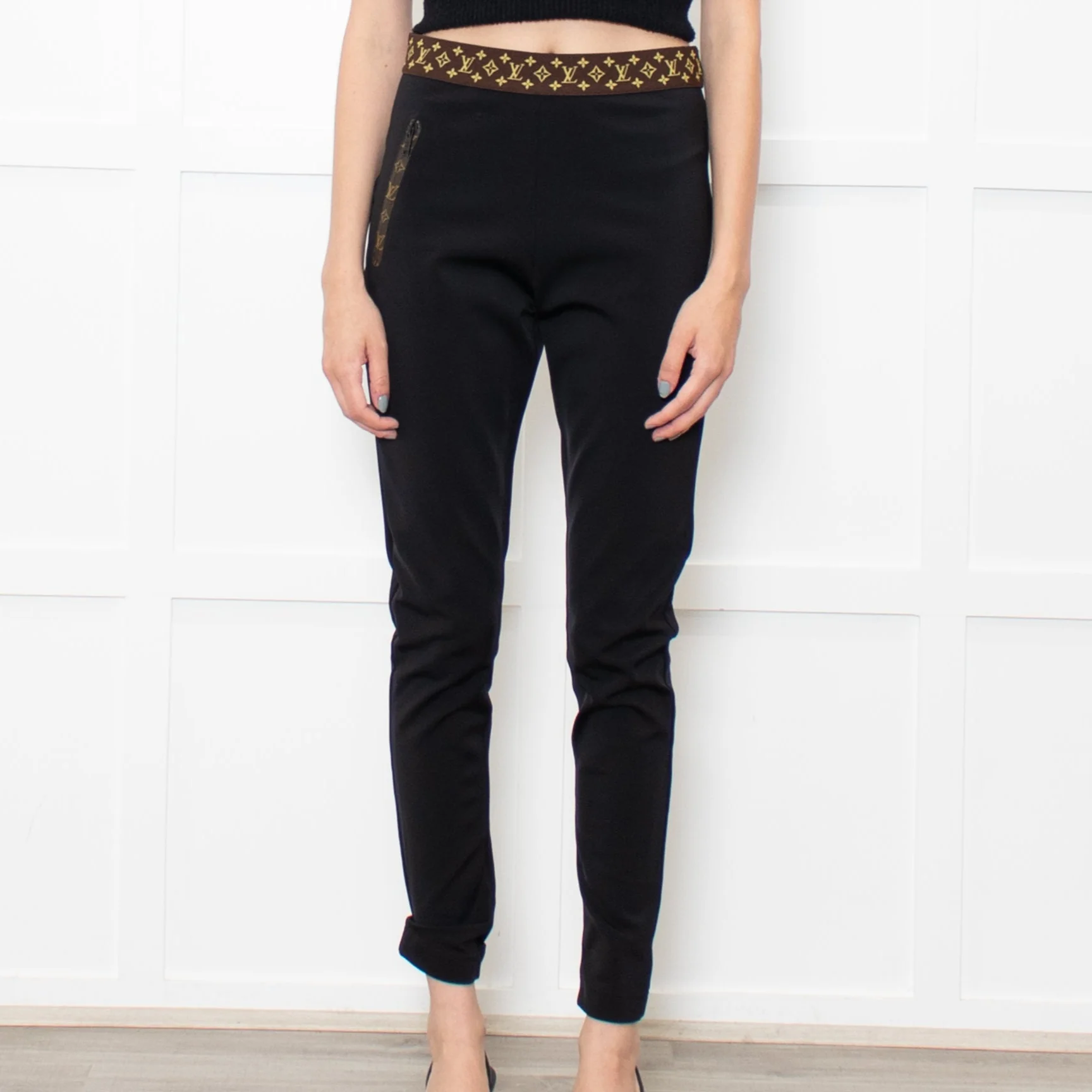 Louis Vuitton Black Brown Elasticated Monogram Waist Leggings - Image 2