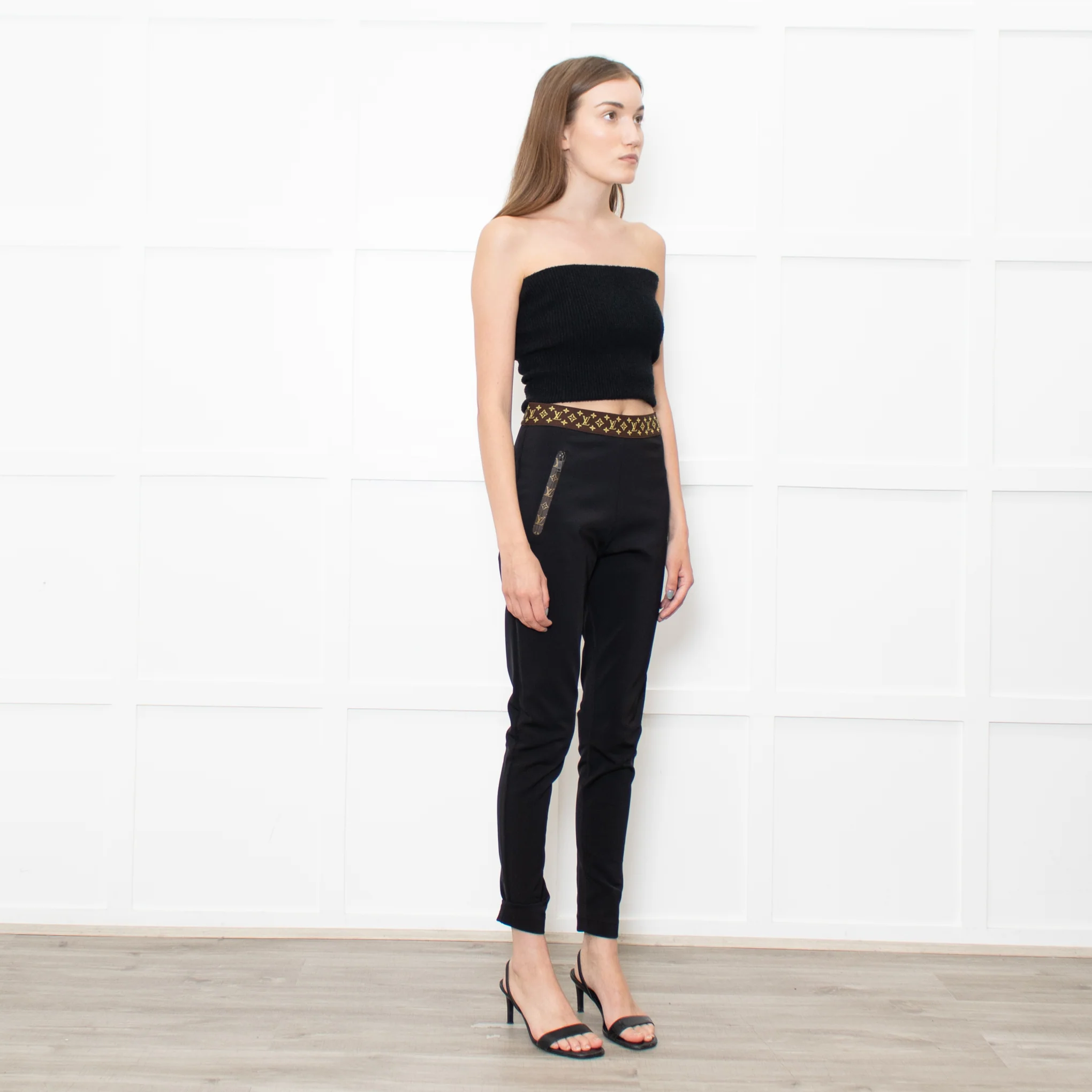 Louis Vuitton Black Brown Elasticated Monogram Waist Leggings - Image 7