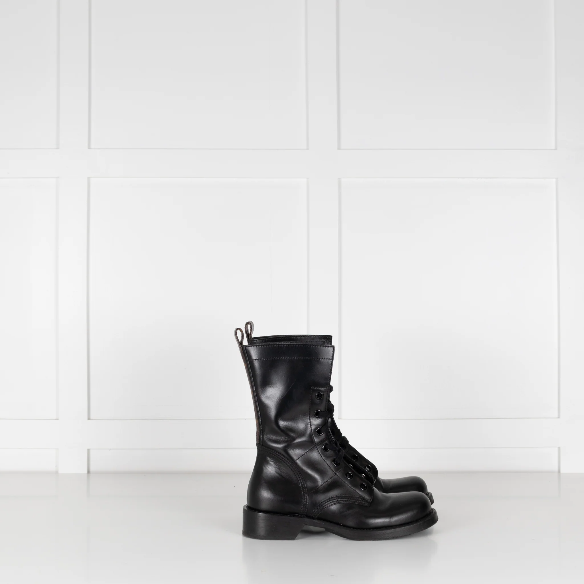 Louis Vuitton Black Leather Lace Up Monogram Detail Boots - Image 5