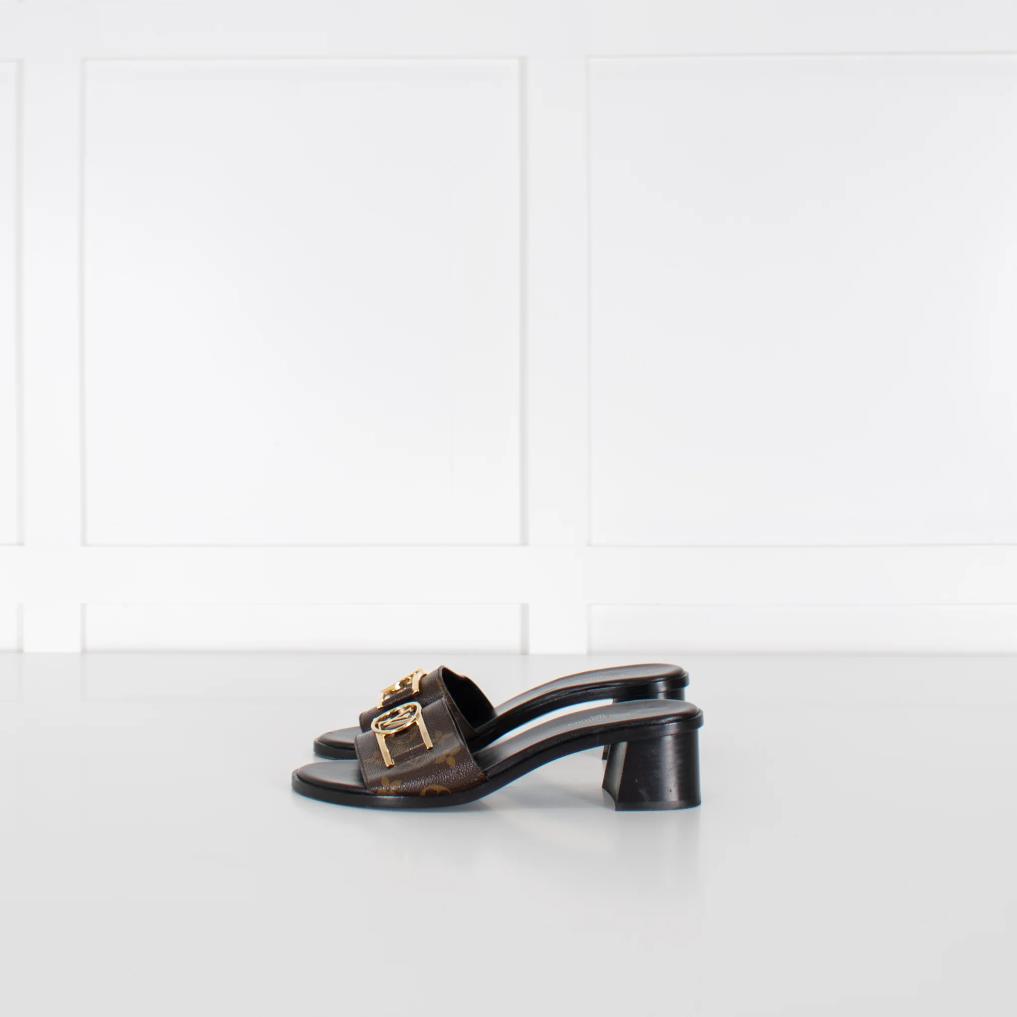 Louis Vuitton Brown Monogram Lock It Heeled Mules - Image 3
