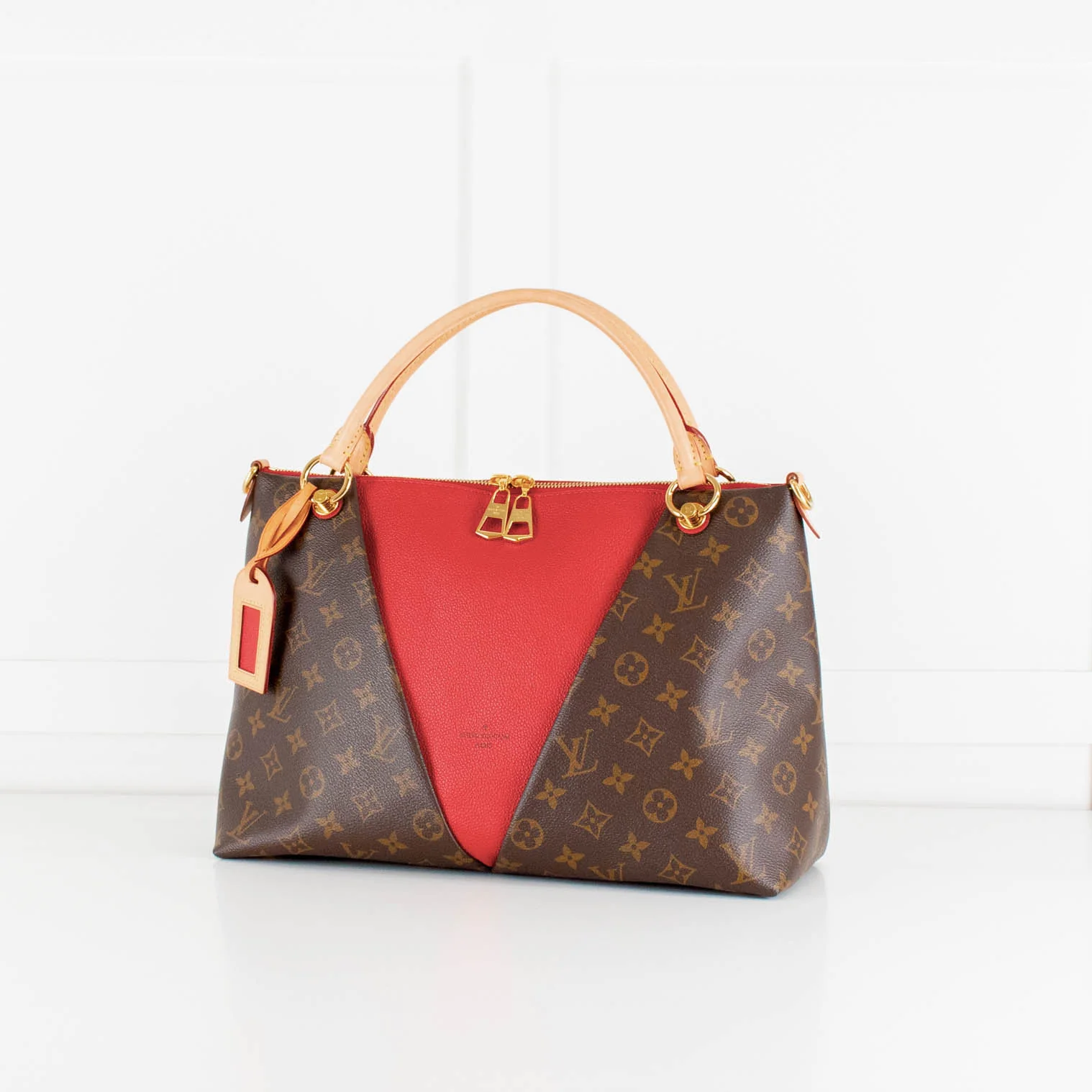Louis Vuitton Brown Red Monogram V Tote MM Bag With Additional Strap - Image 2