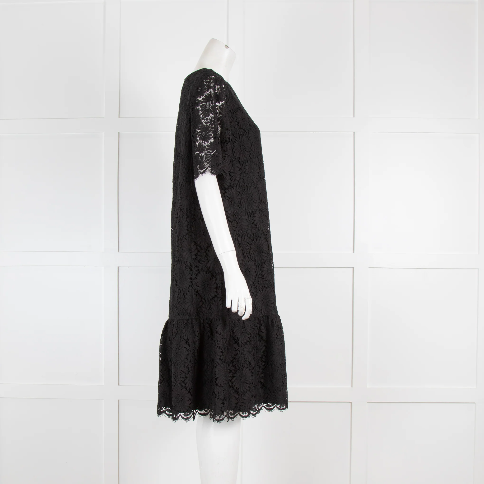 Louise Kennedy Black Lace Dress with Frill Hem - Image 2