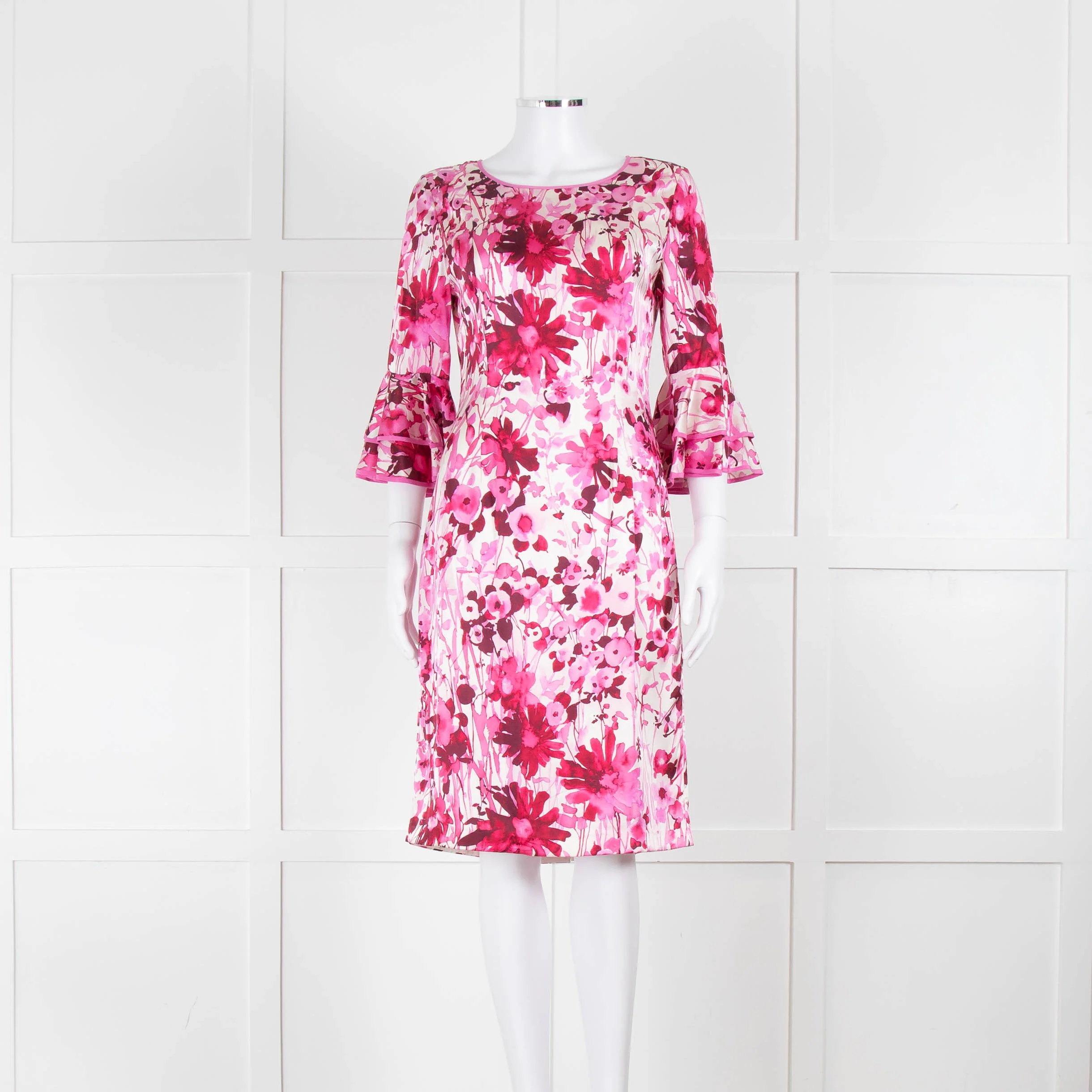Louise Kennedy Cream Silk Dress with Pink Flowers