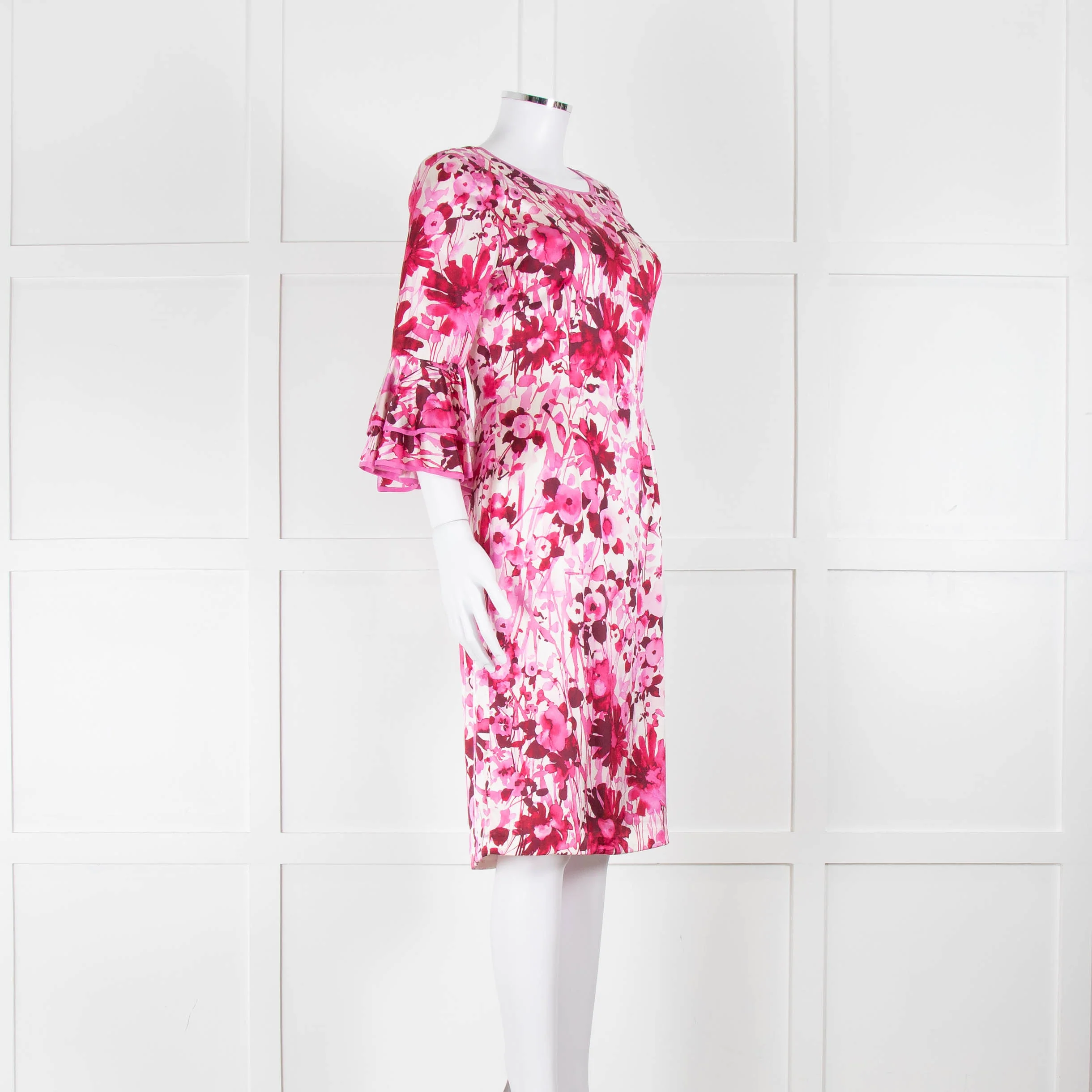 Louise Kennedy Cream Silk Dress with Pink Flowers - Image 2