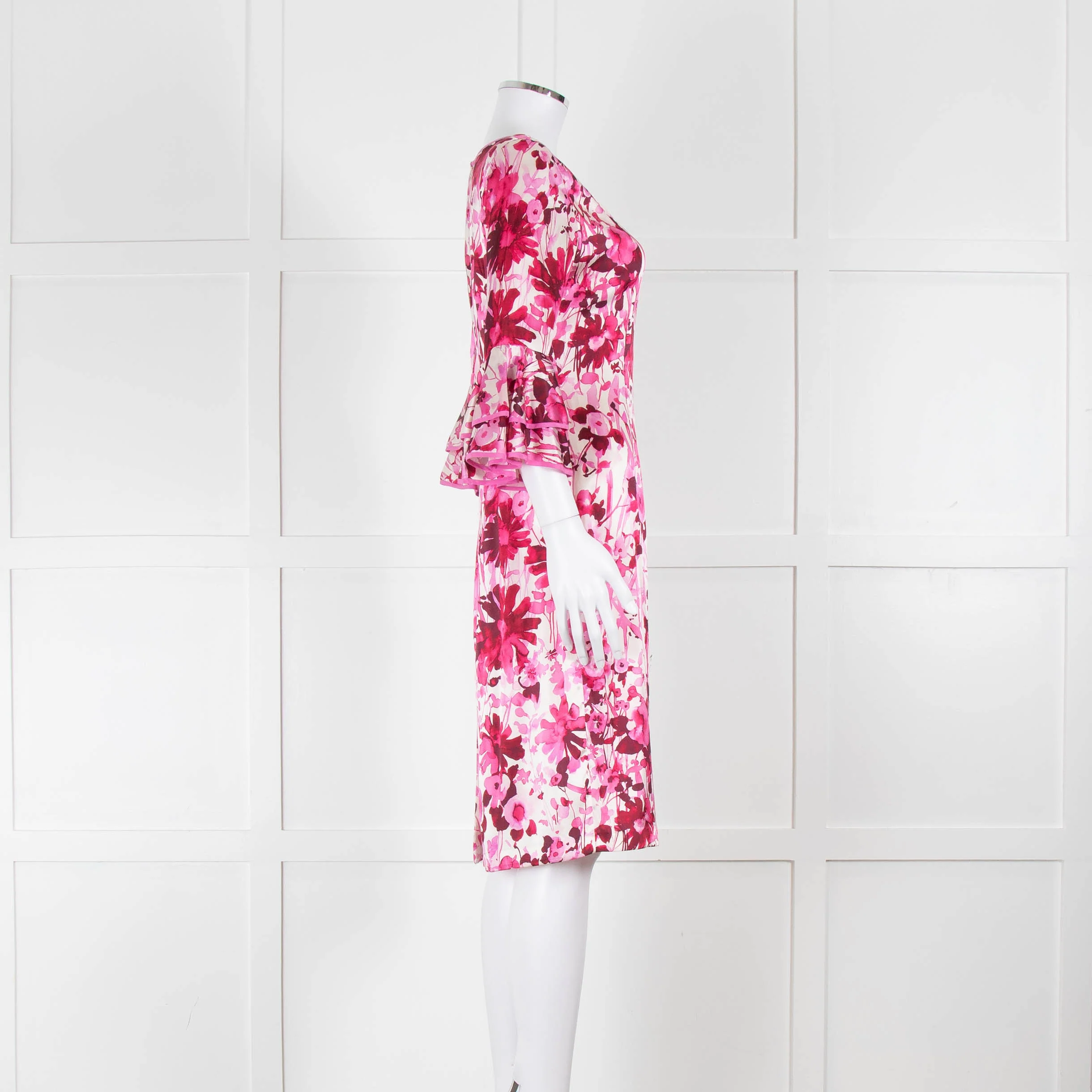 Louise Kennedy Cream Silk Dress with Pink Flowers - Image 3