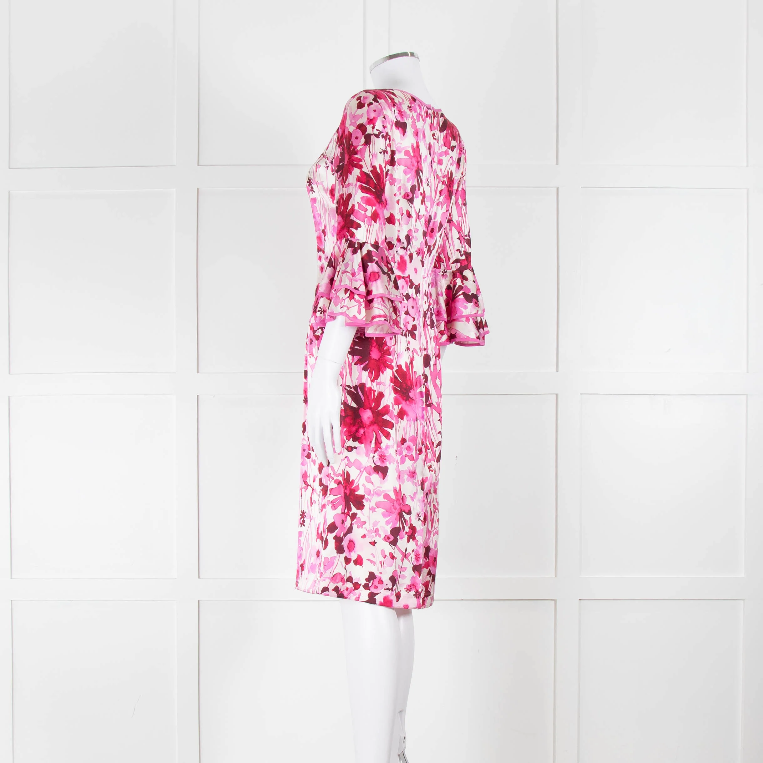 Louise Kennedy Cream Silk Dress with Pink Flowers - Image 6