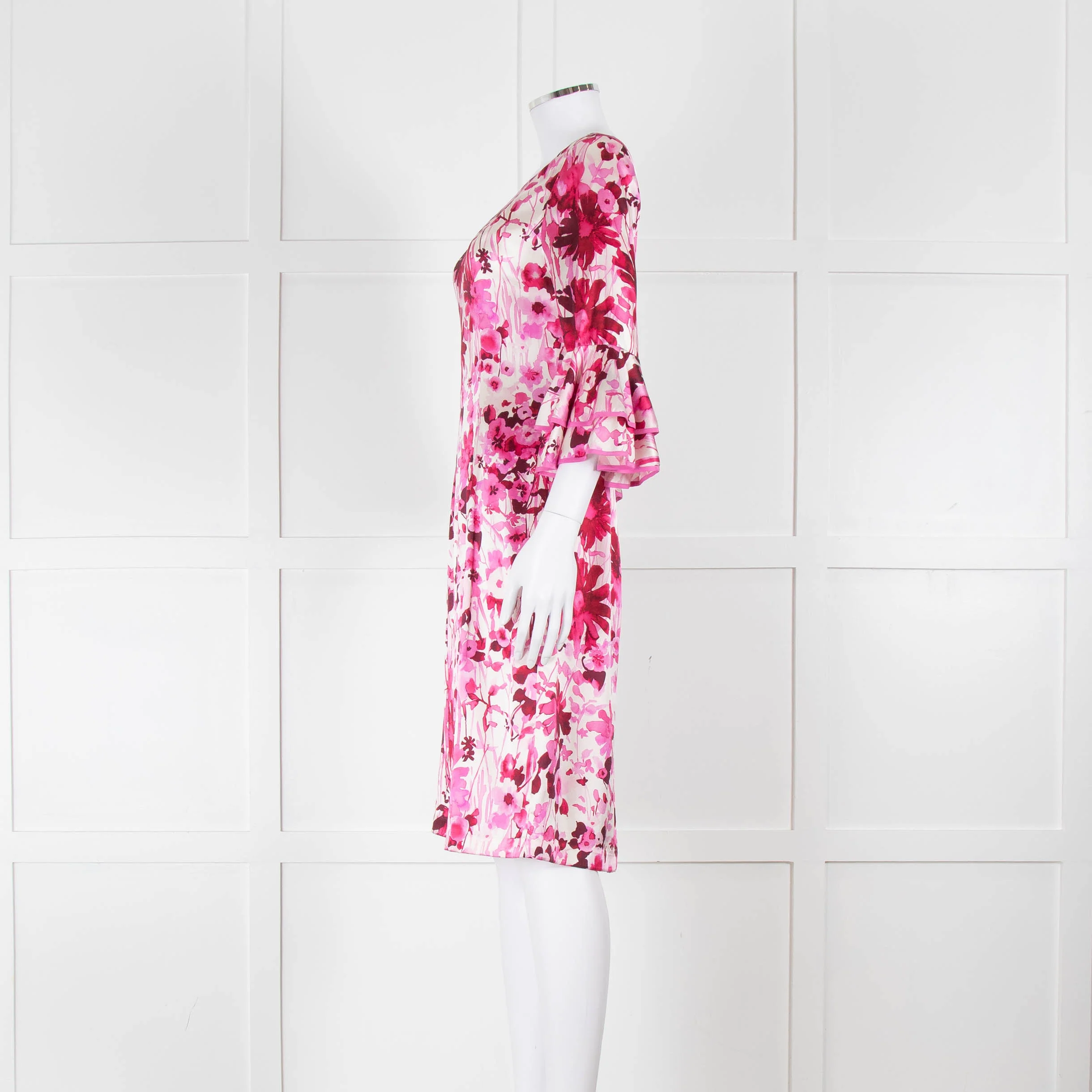 Louise Kennedy Cream Silk Dress with Pink Flowers - Image 7