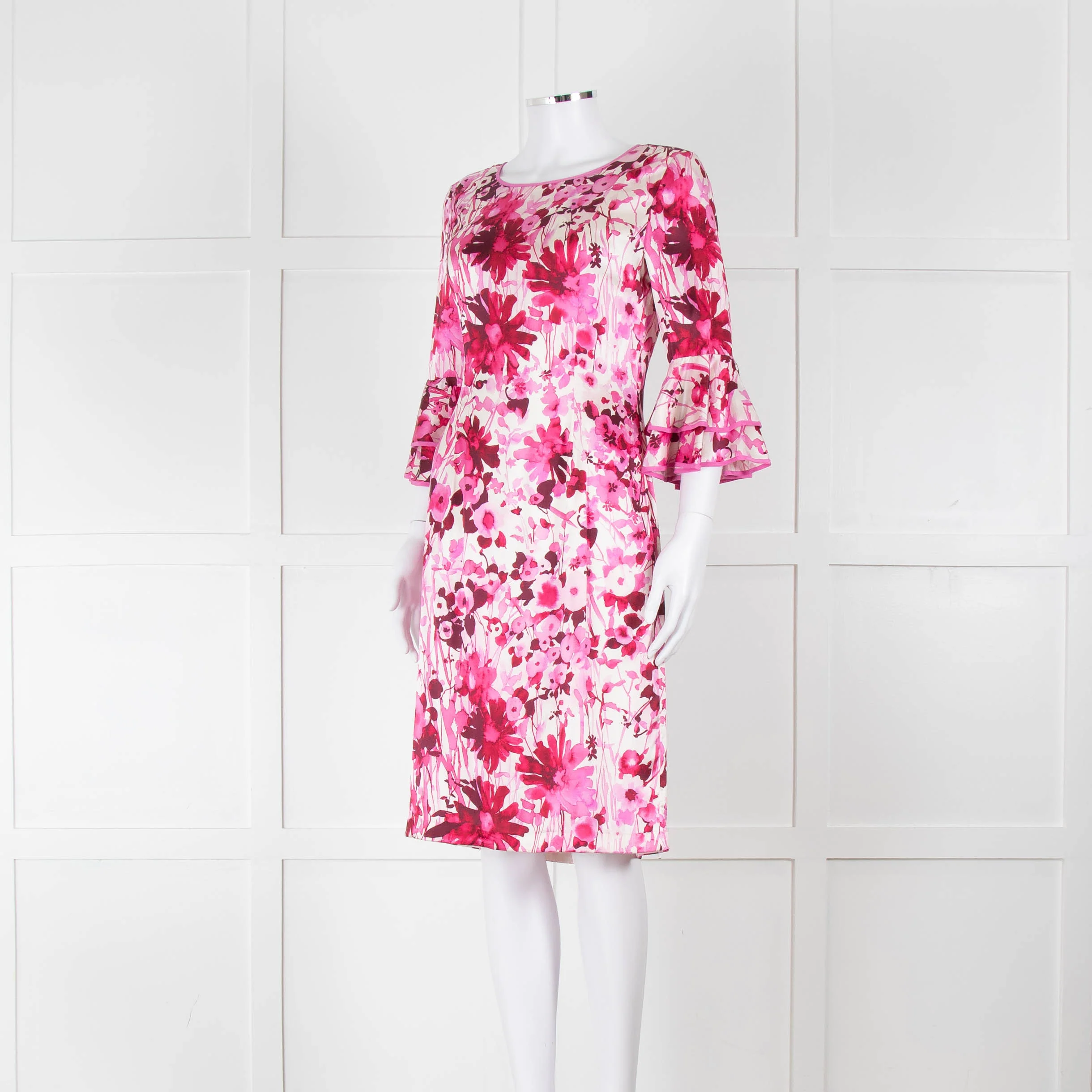 Louise Kennedy Cream Silk Dress with Pink Flowers - Image 8