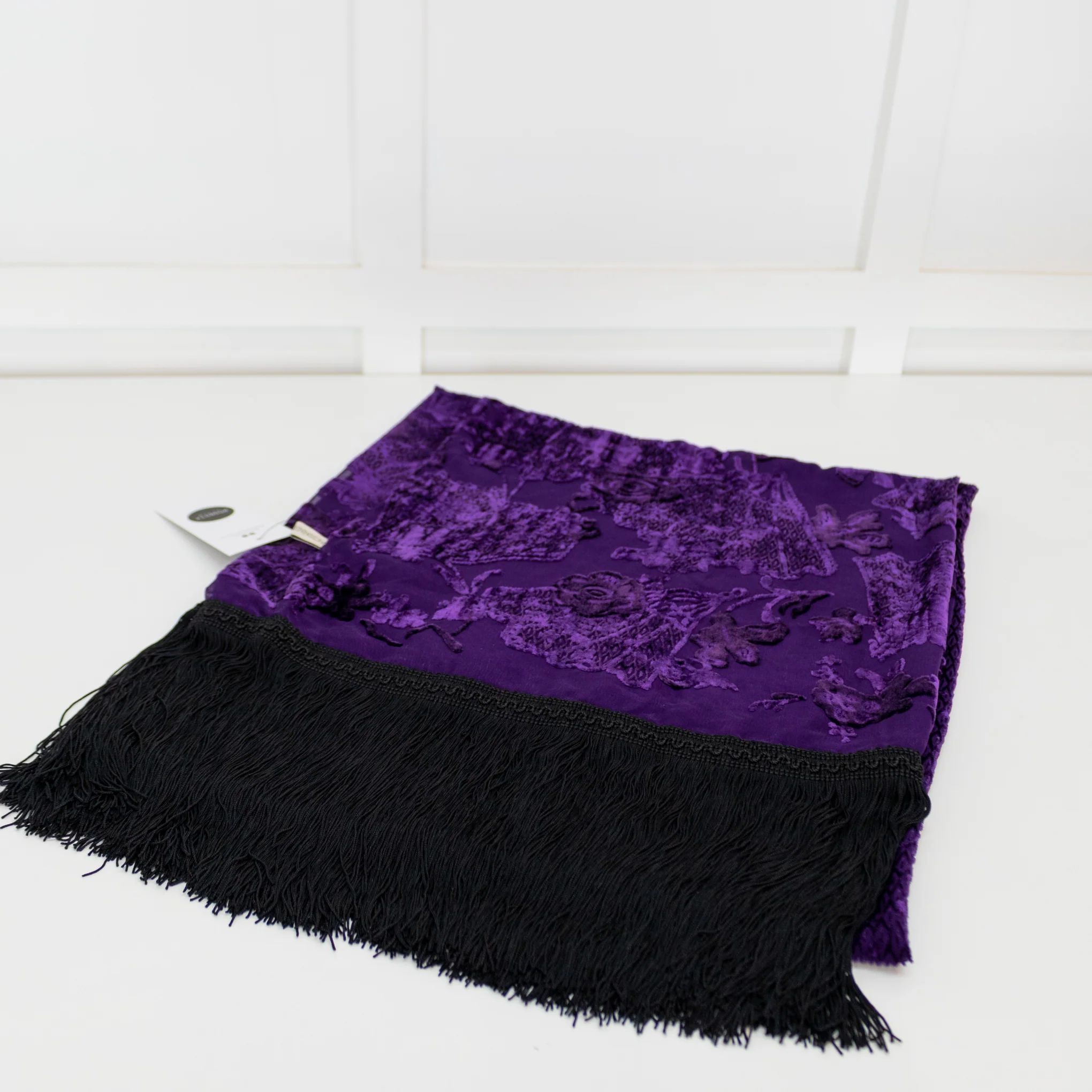 Louise Kennedy Purple Devore Fringed Scarf - Image 7