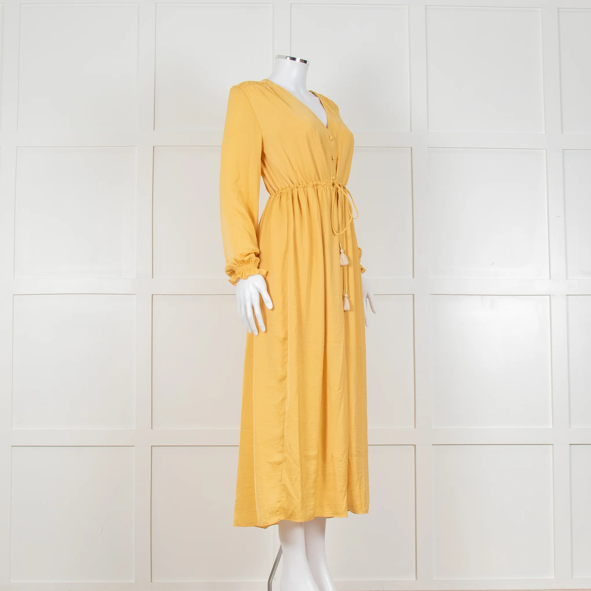 Louise Misha Yellow Crinkle Elasticated Cuff Maxi Dress - Image 2