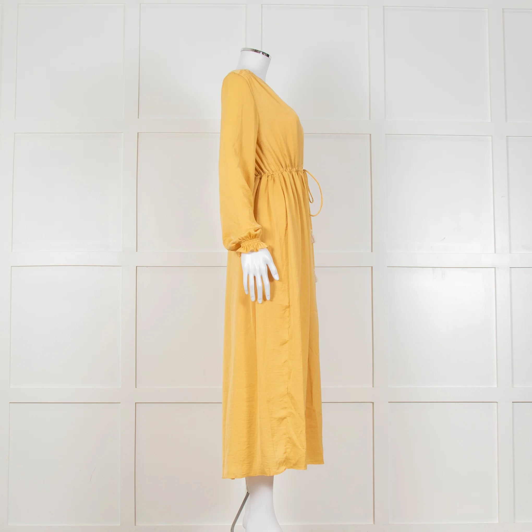 Louise Misha Yellow Crinkle Elasticated Cuff Maxi Dress - Image 3