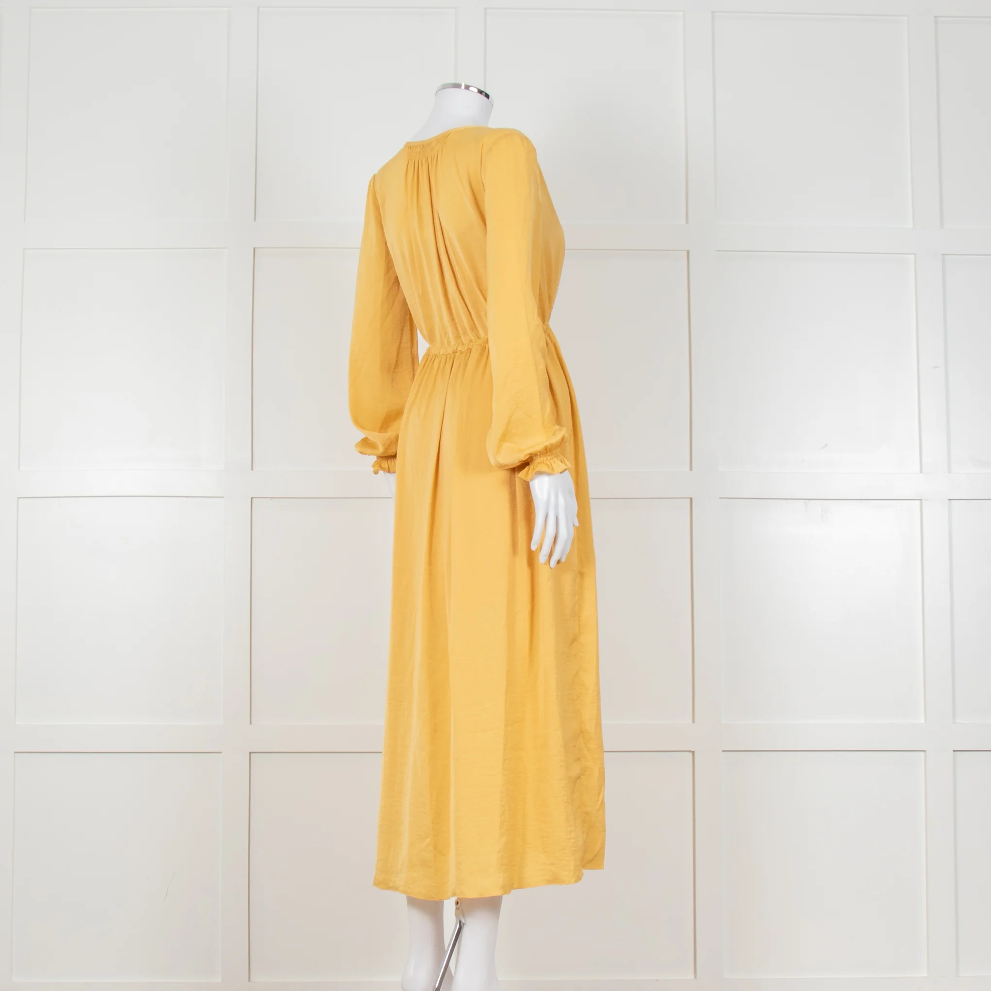 Louise Misha Yellow Crinkle Elasticated Cuff Maxi Dress - Image 4