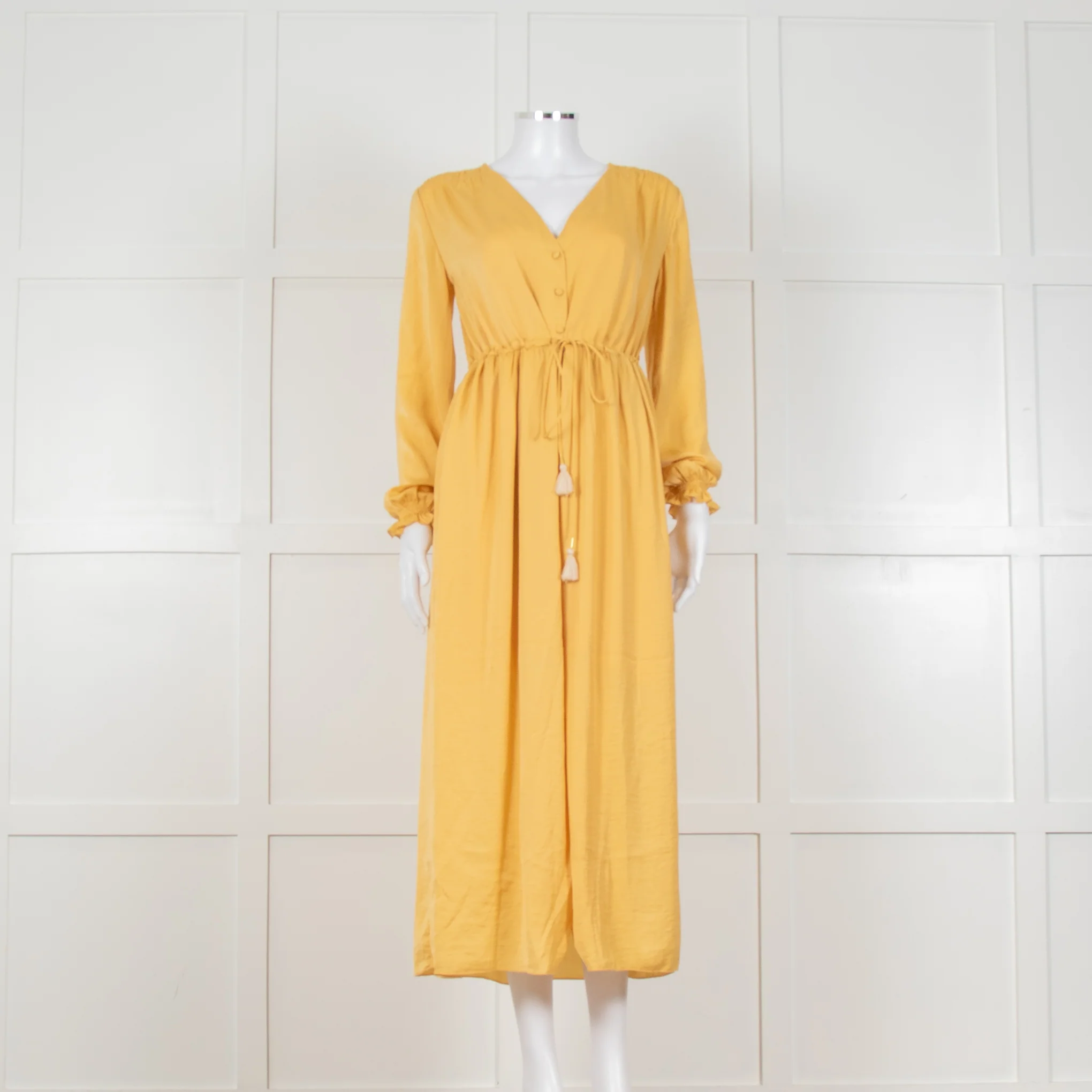 Louise Misha Yellow Crinkle Elasticated Cuff Maxi Dress - Image 9
