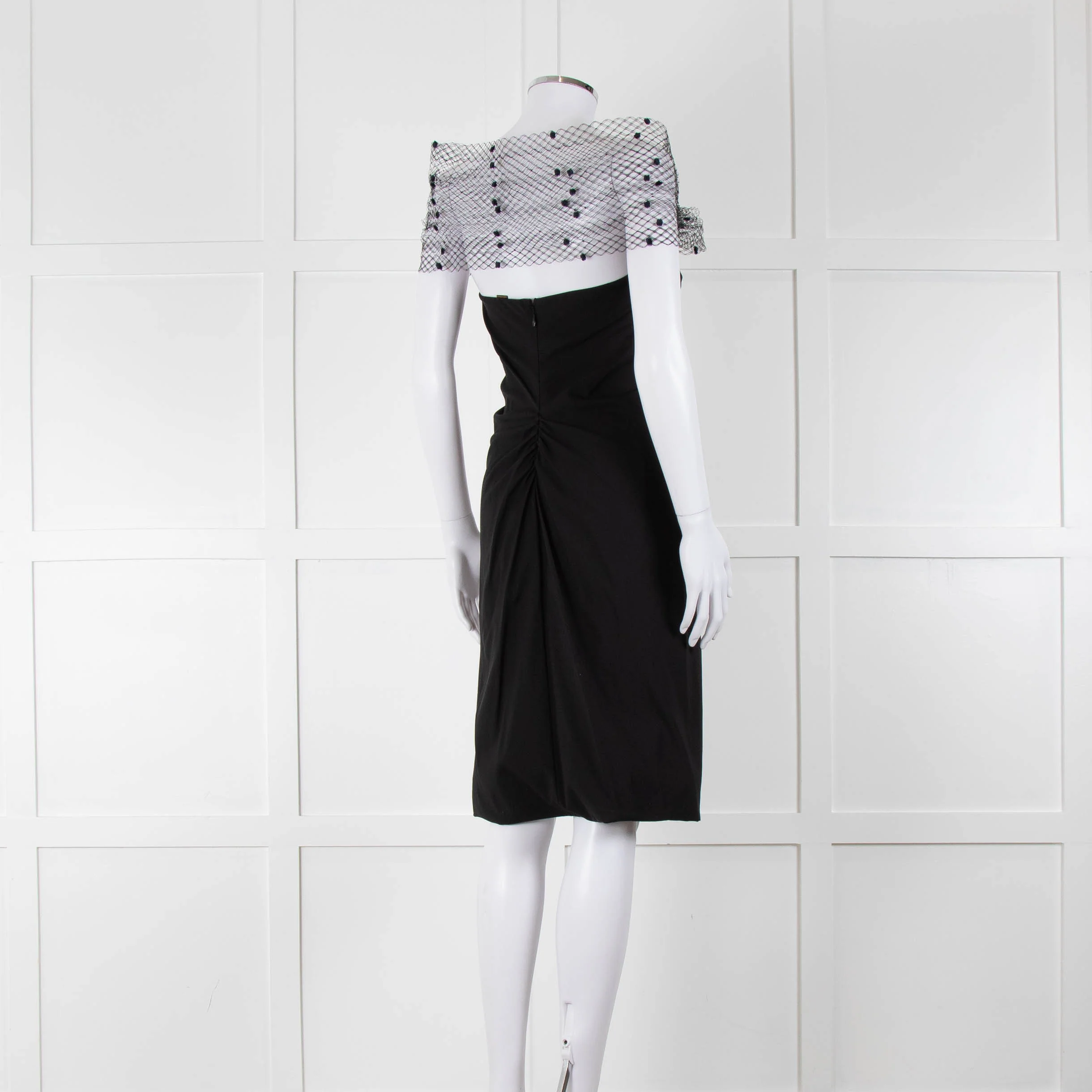 Louis Vuitton Black Wool Strapless Dress with Netting - Image 4
