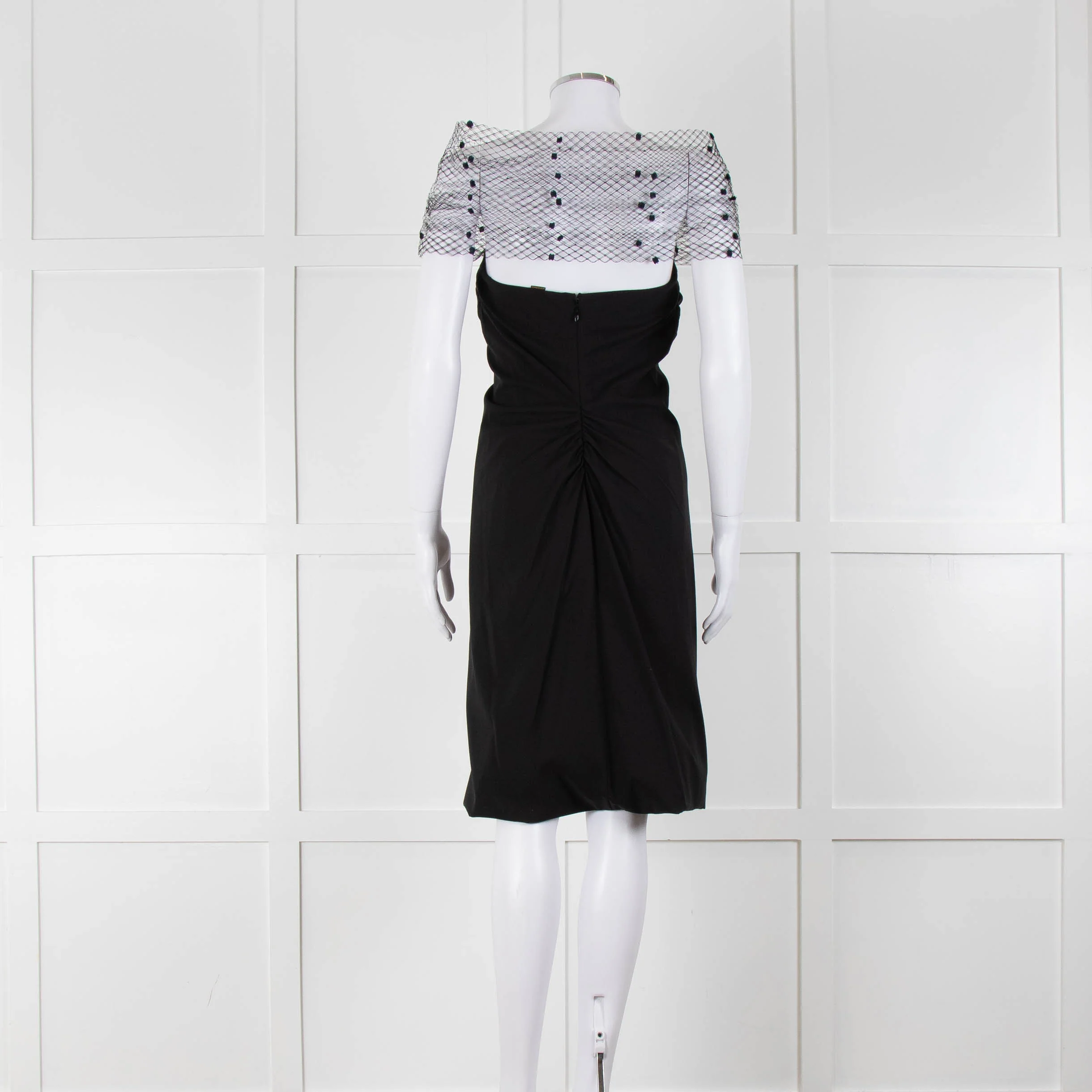 Louis Vuitton Black Wool Strapless Dress with Netting - Image 5