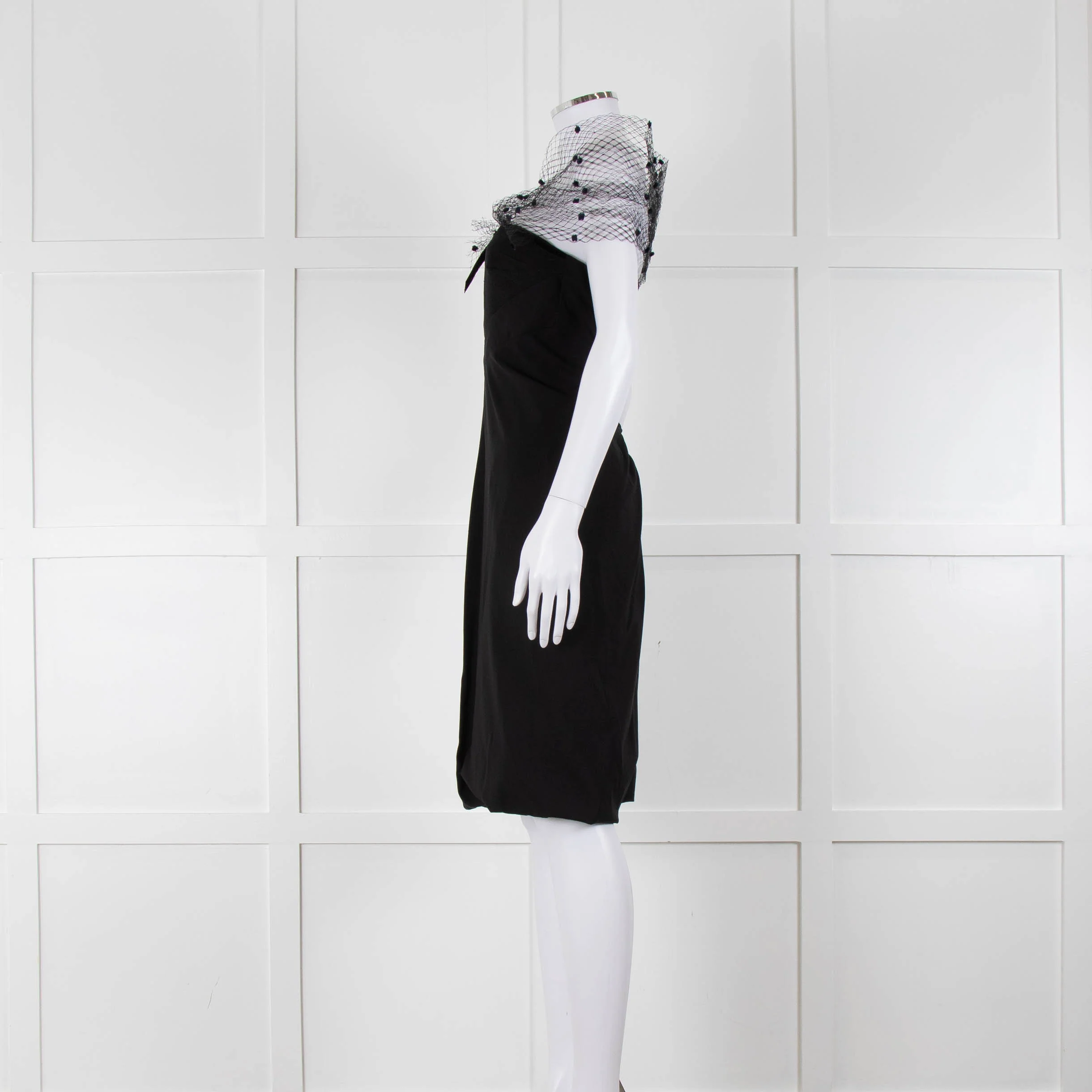 Louis Vuitton Black Wool Strapless Dress with Netting - Image 7