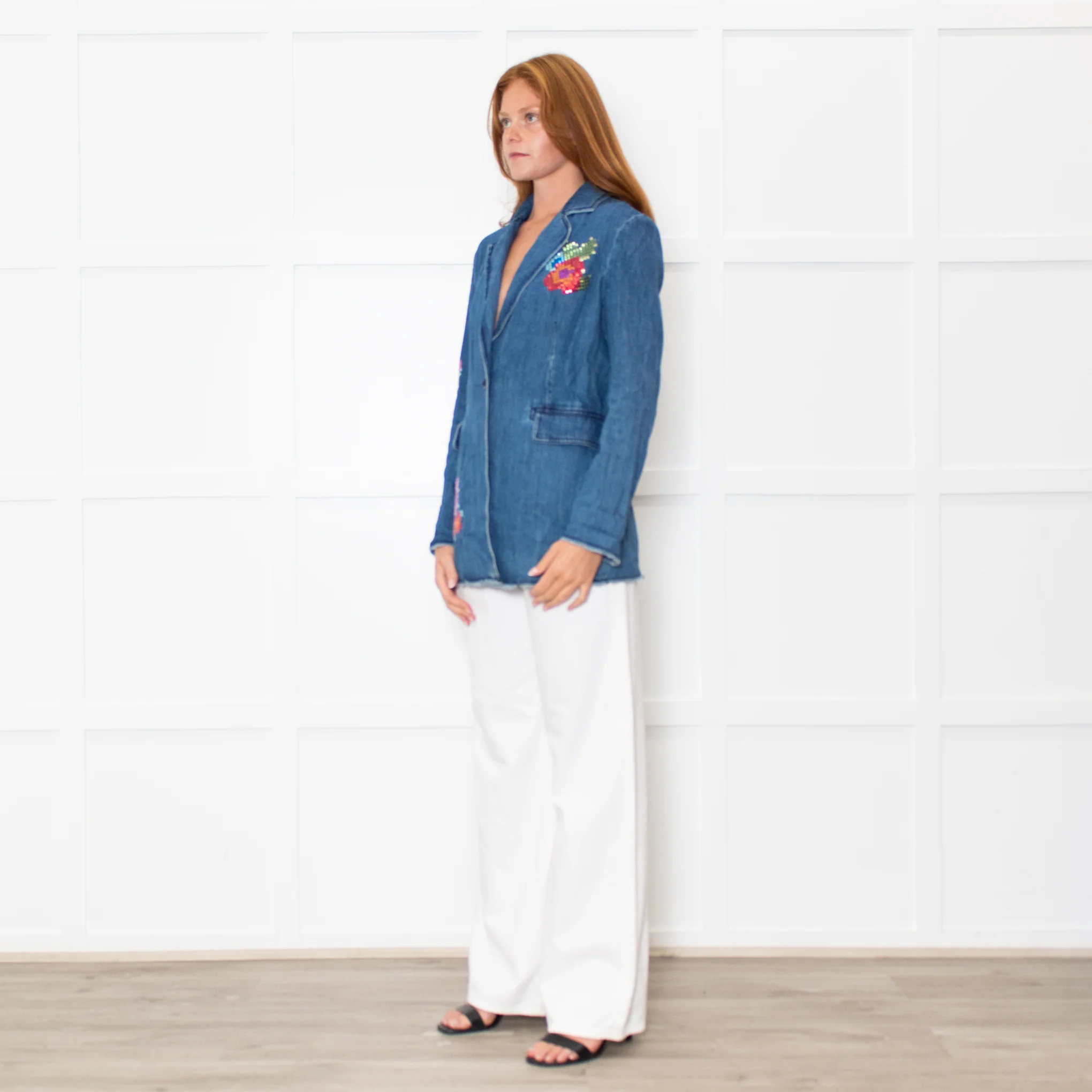Love Moschino Blue Denim Embellished Blazer Jacket - Image 3