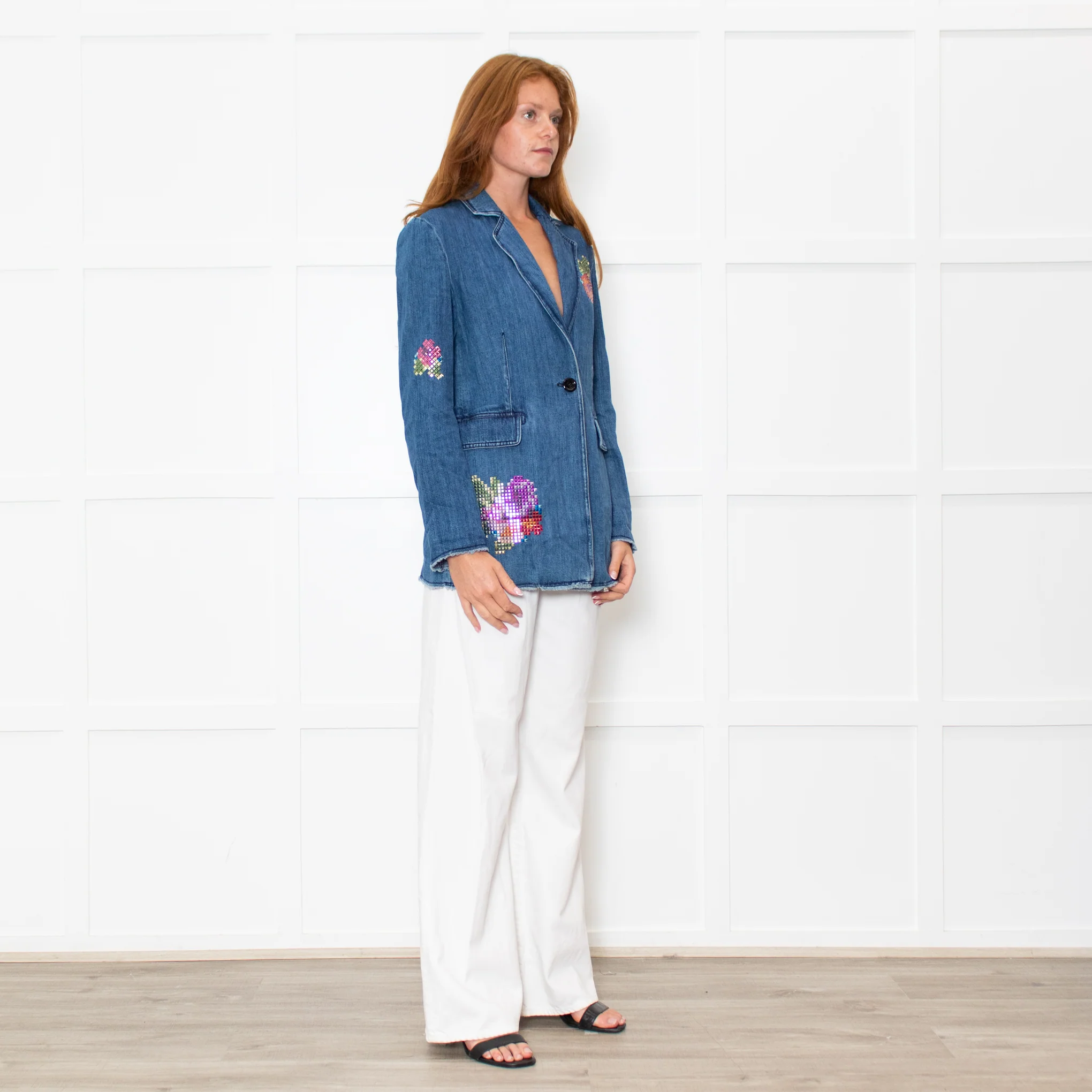 Love Moschino Blue Denim Embellished Blazer Jacket - Image 7
