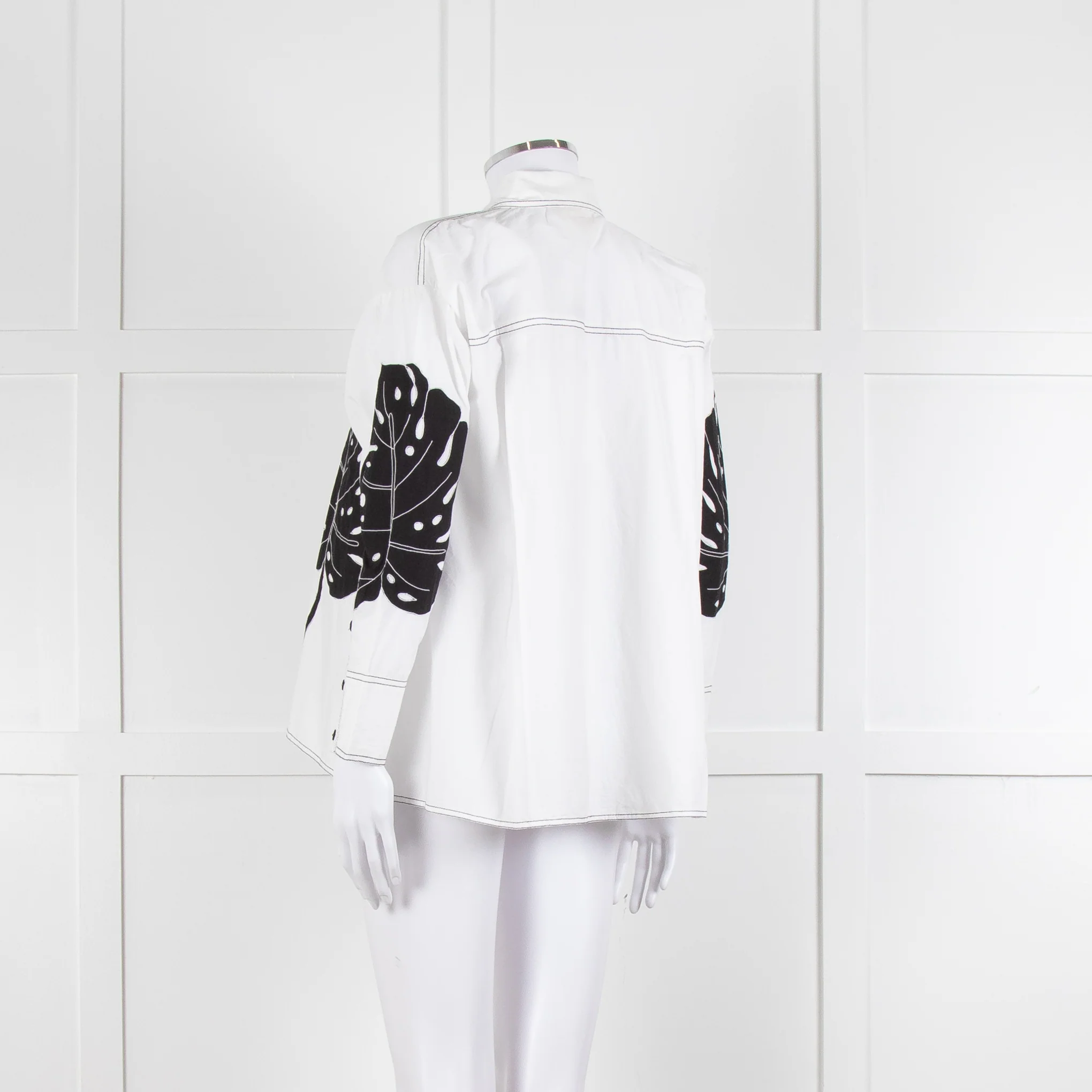 LOVEBIRDS White Cotton Leaf Print Applique Long Sleeve Shirt - Image 4
