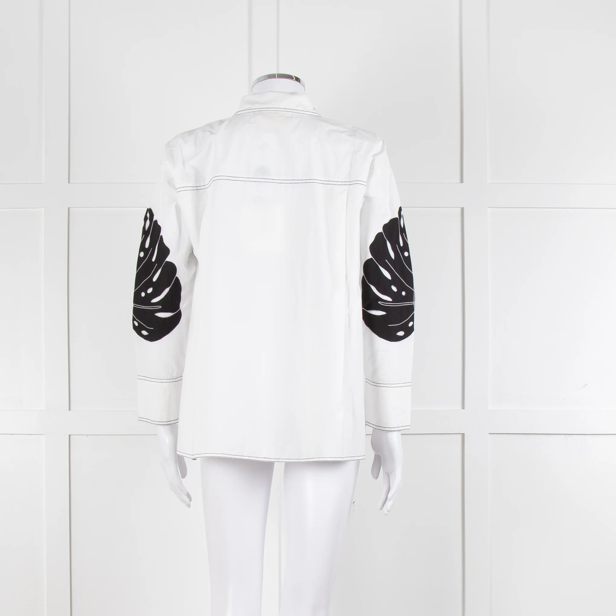 LOVEBIRDS White Cotton Leaf Print Applique Long Sleeve Shirt - Image 5