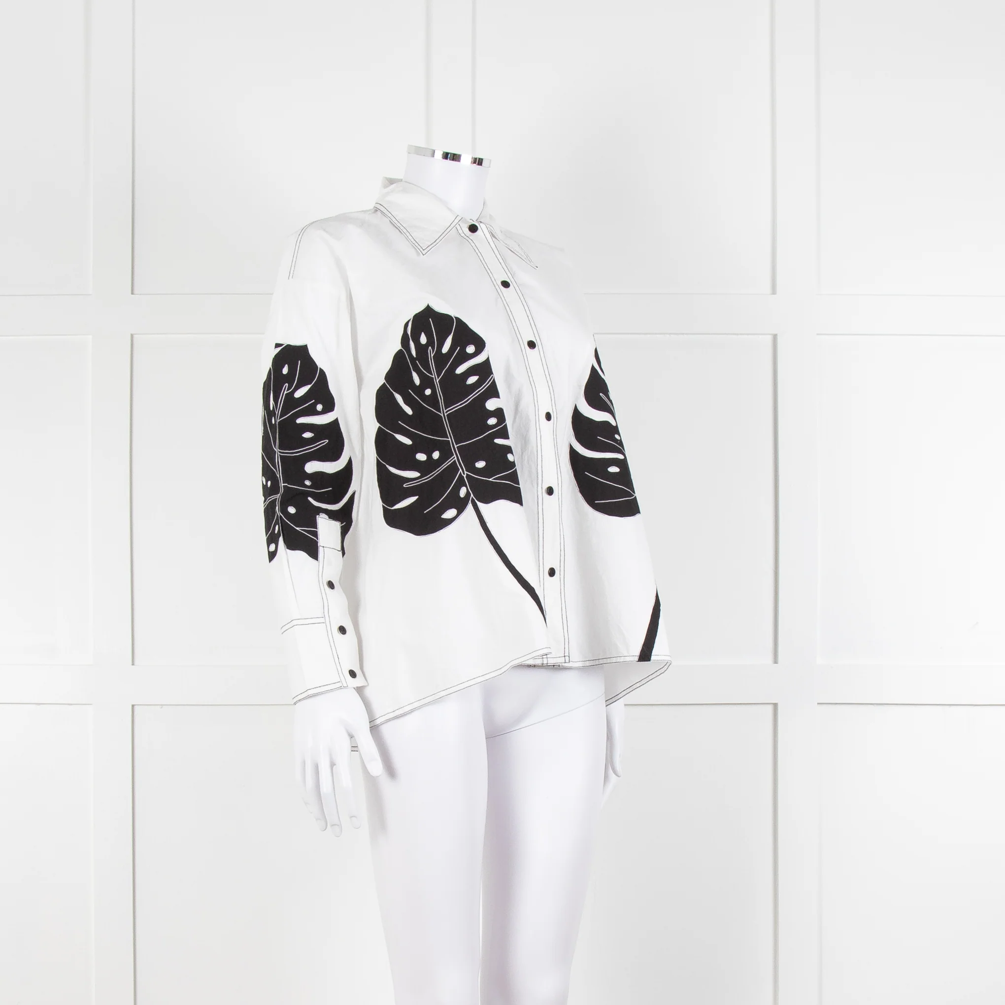 LOVEBIRDS White Cotton Leaf Print Applique Long Sleeve Shirt - Image 8