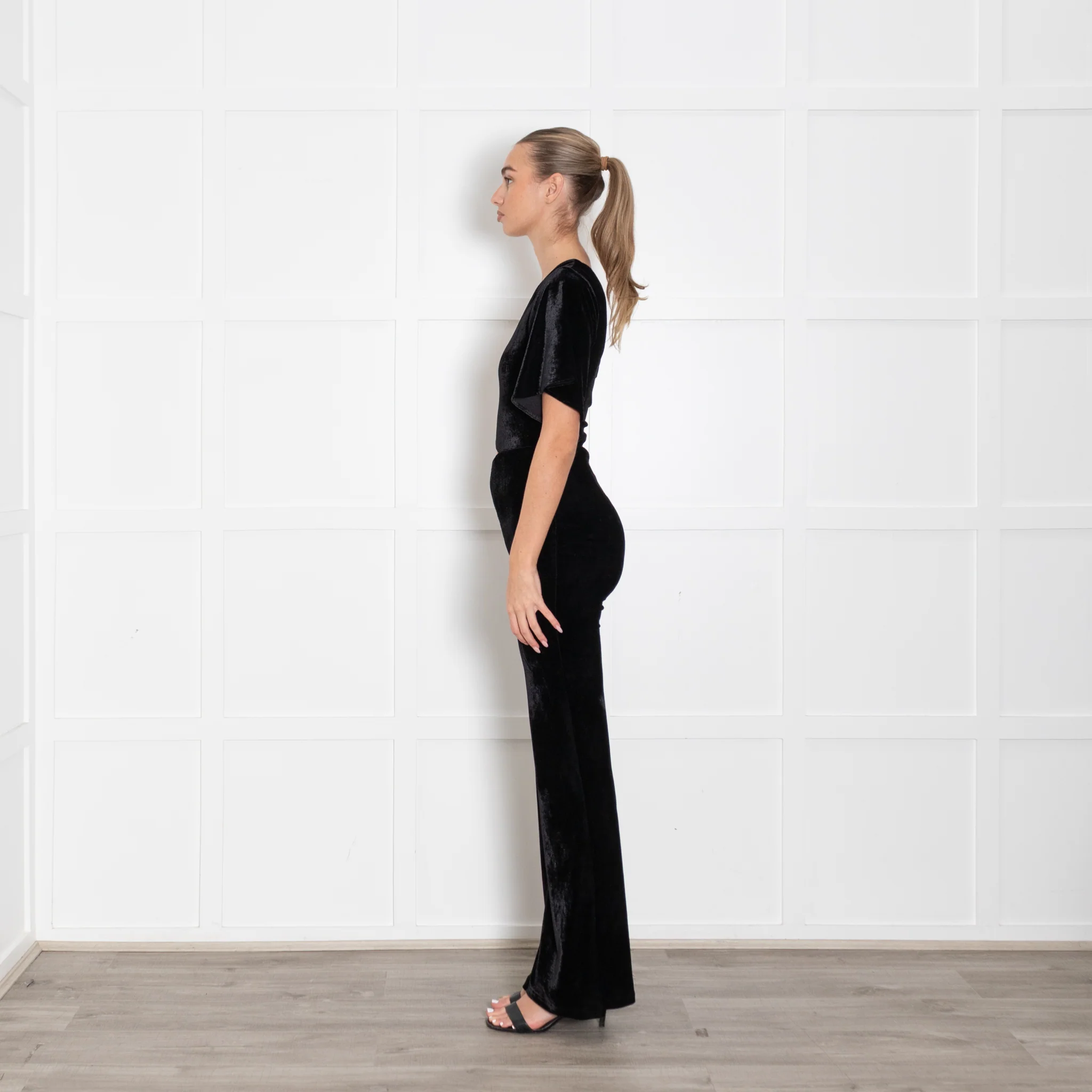 Lovers + Friends Black Velvet Cutout Off the Shoulder Jumpsuit - Image 4