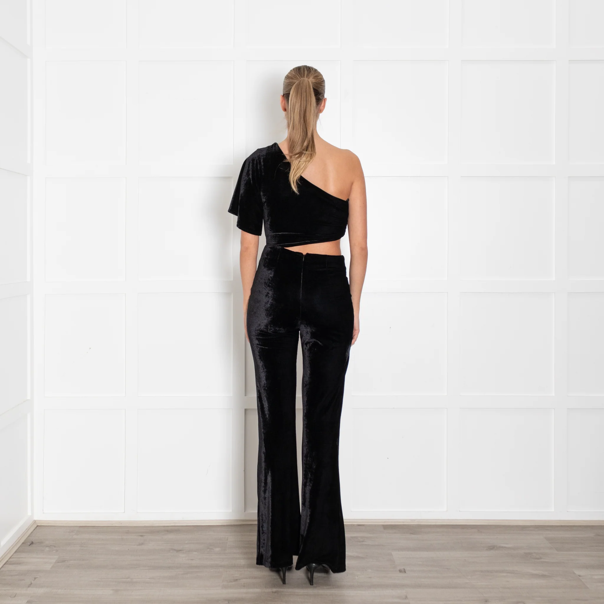 Lovers + Friends Black Velvet Cutout Off the Shoulder Jumpsuit - Image 5