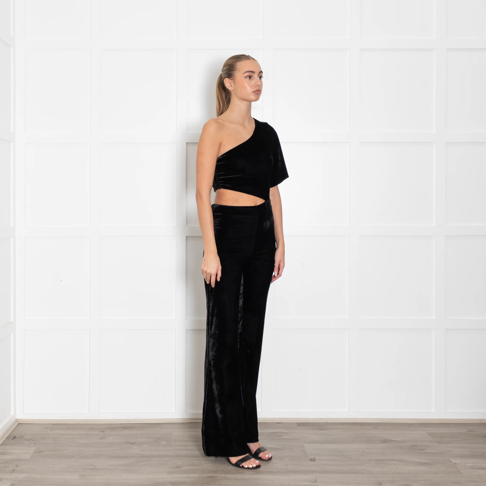 Lovers + Friends Black Velvet Cutout Off the Shoulder Jumpsuit - Image 7