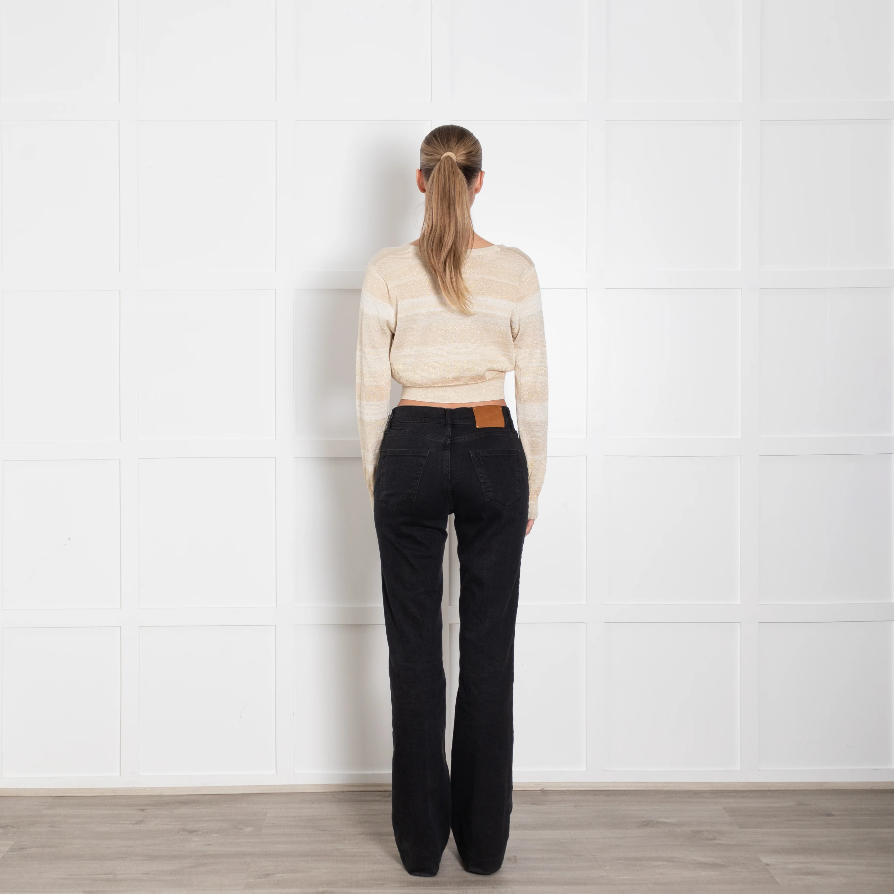 LoveShackFancy Beige Gold Cotton Blend Cropped Cardigan - Image 5