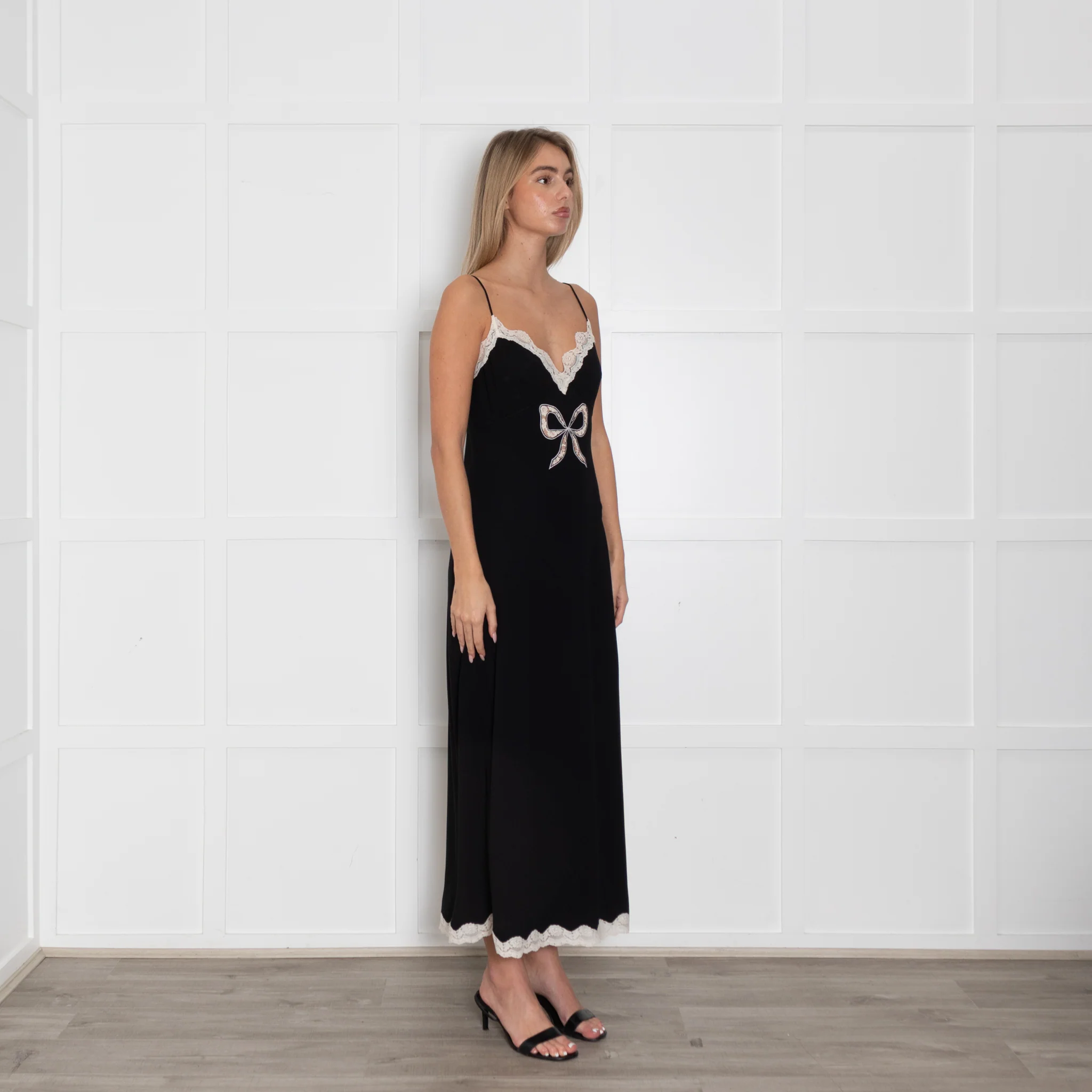 LoveShackFancy Black Cream Lace Trim Slip Dress - Image 7