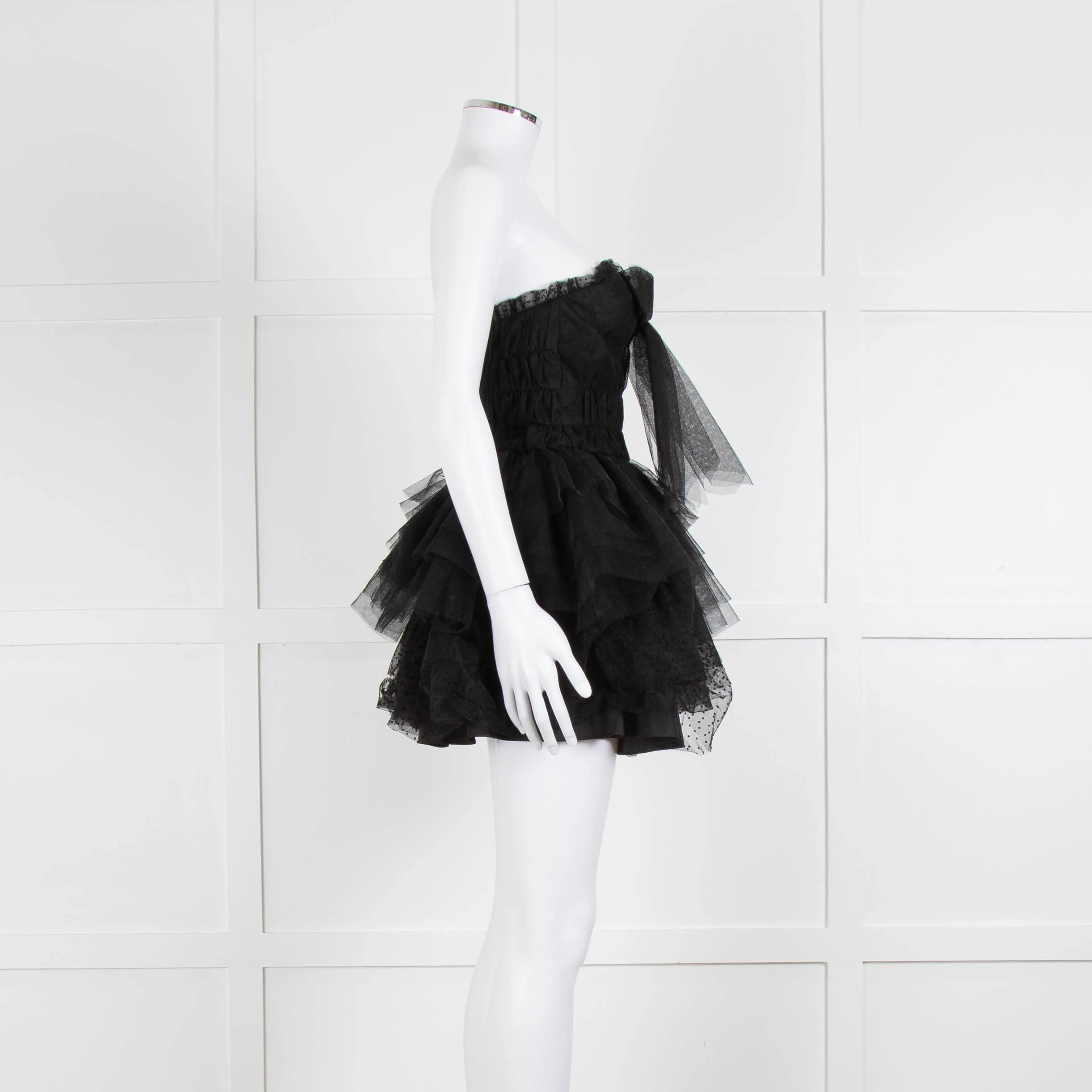 LoveShackFancy Black Tulle Strapless Faron Mini Dress - Image 3