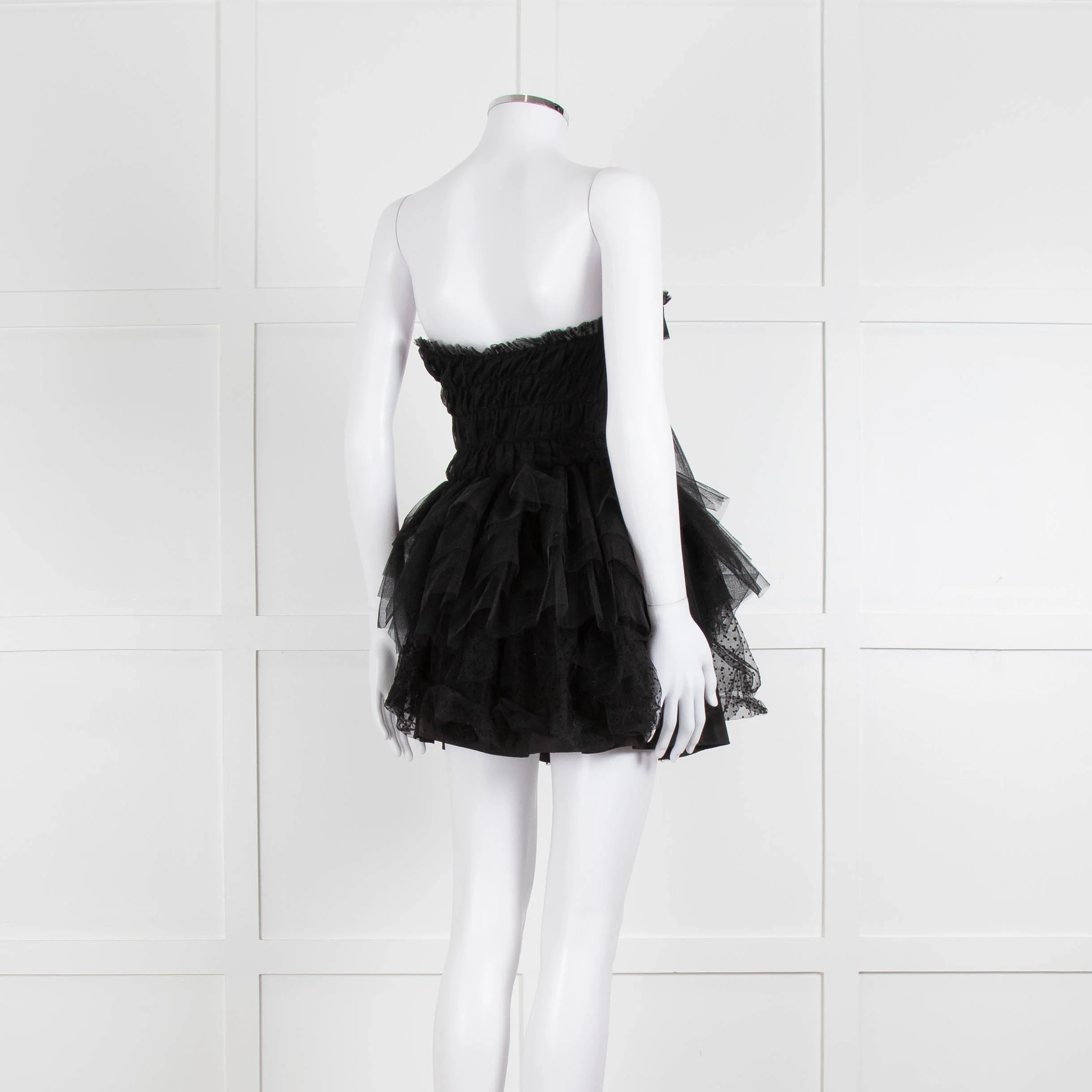 LoveShackFancy Black Tulle Strapless Faron Mini Dress - Image 4