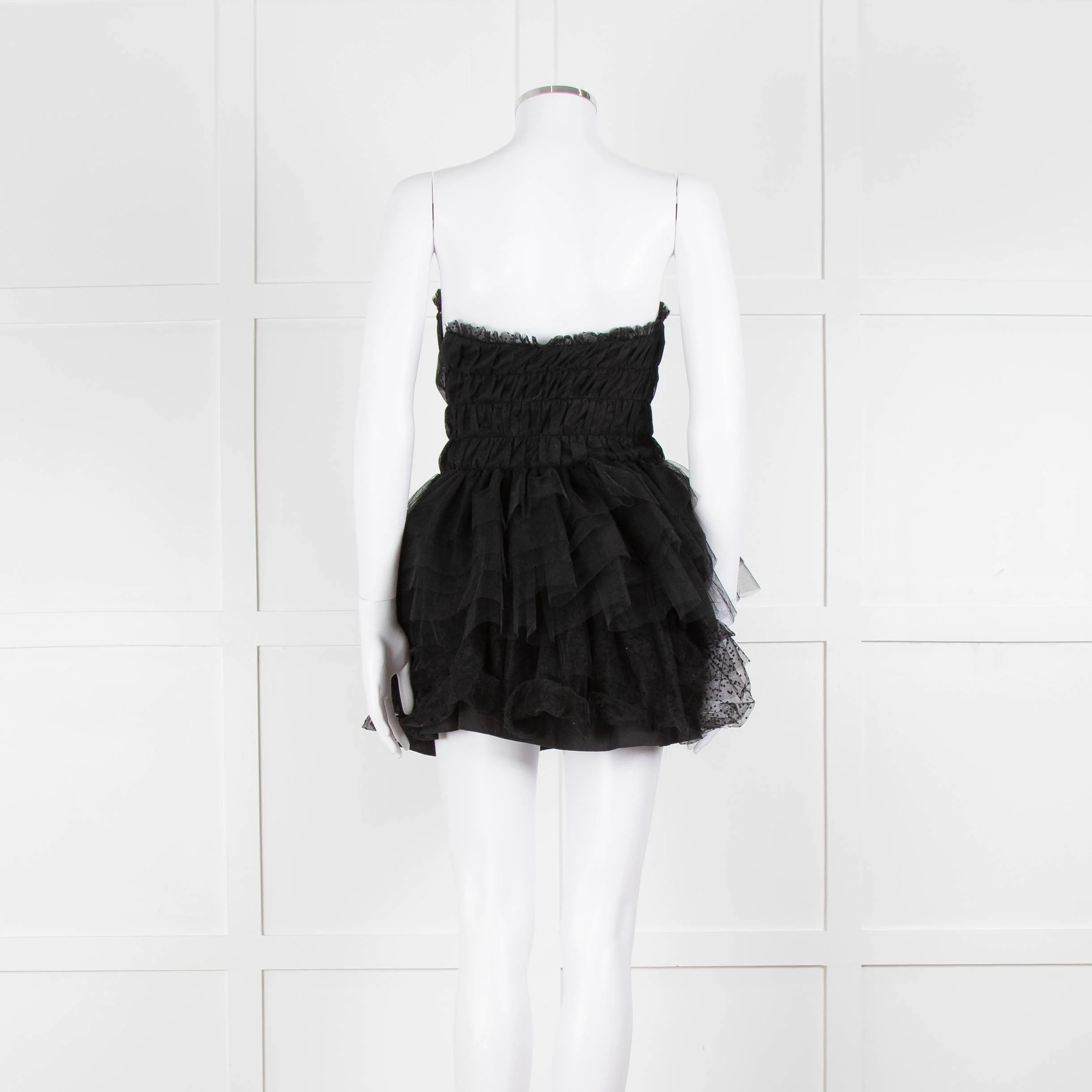 LoveShackFancy Black Tulle Strapless Faron Mini Dress - Image 5