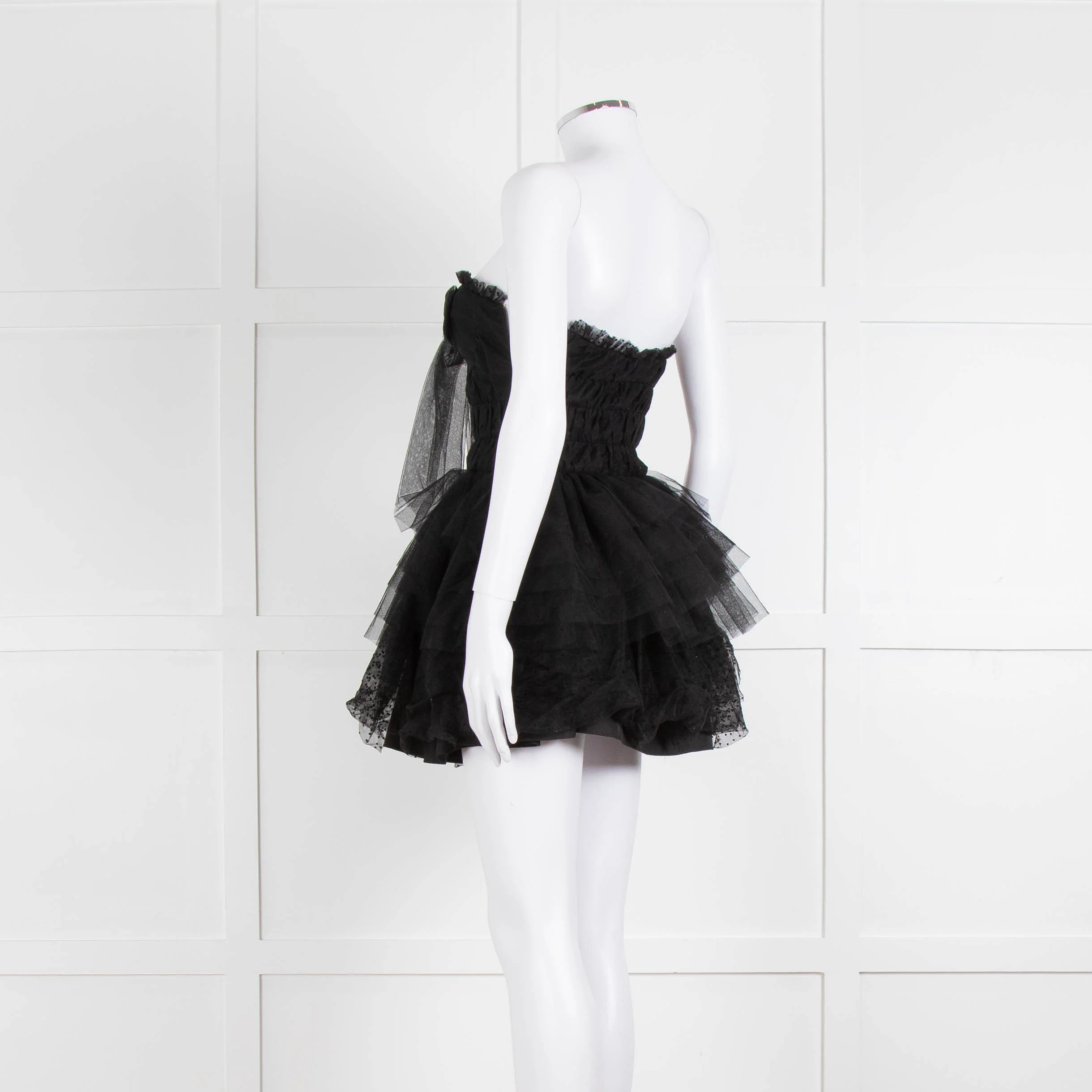 LoveShackFancy Black Tulle Strapless Faron Mini Dress - Image 6