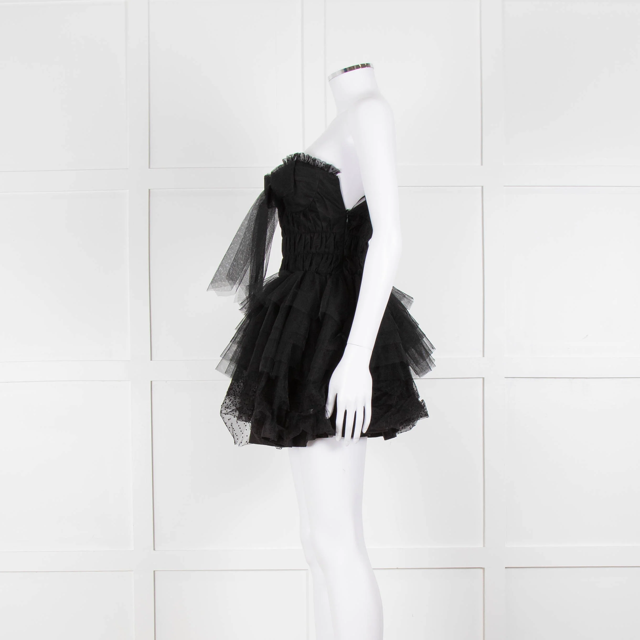 LoveShackFancy Black Tulle Strapless Faron Mini Dress - Image 7