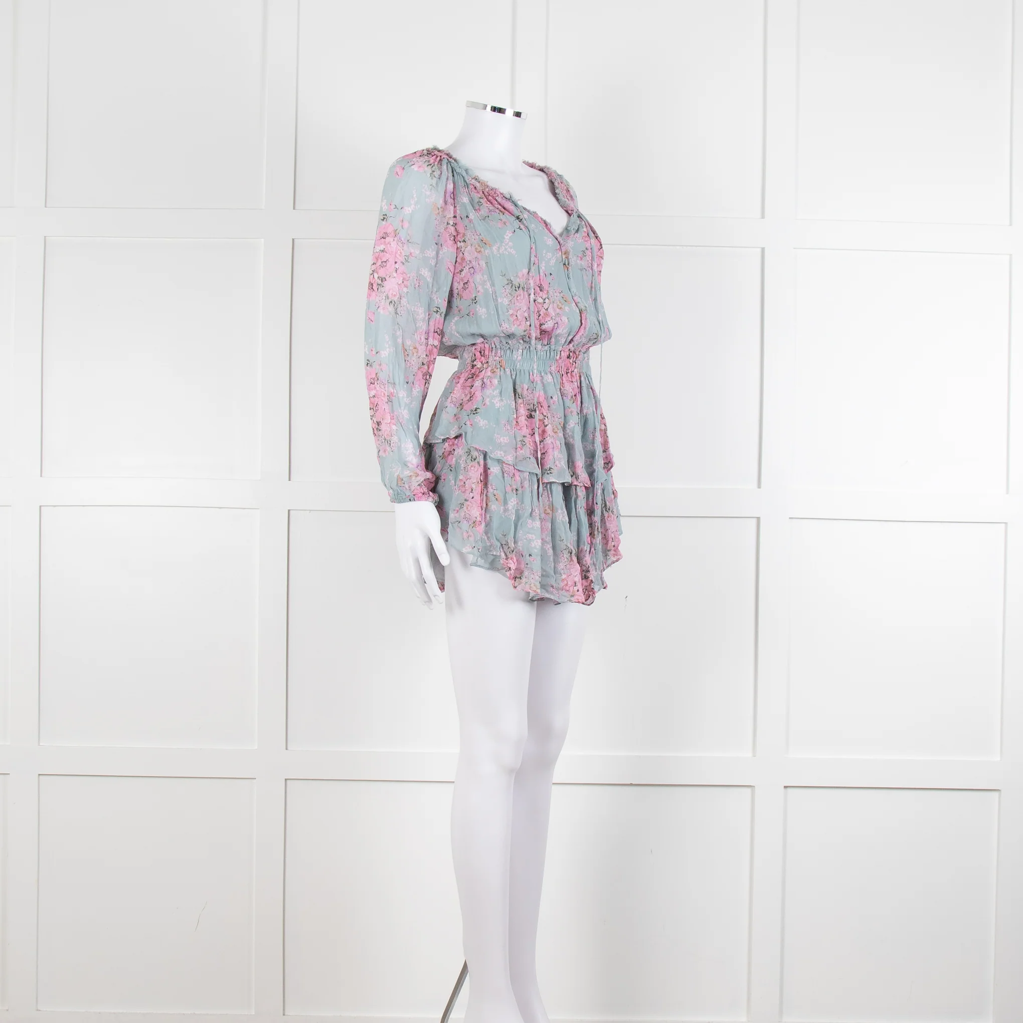 LoveShackFancy Blue and Pink Drop Waist Mini Dress - Image 2